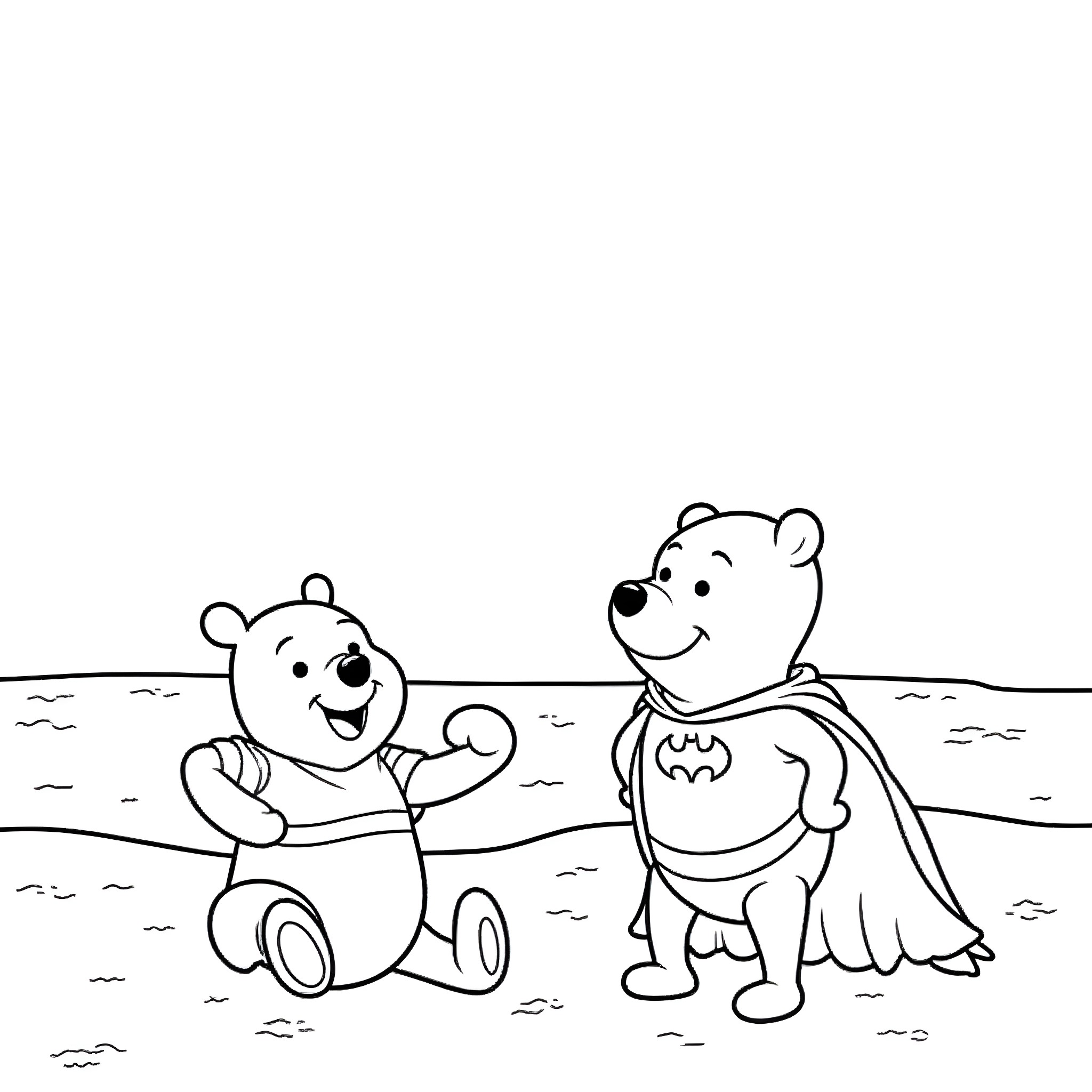 Winnie The Pooh and Friends in Playful Adventure Coloring Page (free black-and-white line drawing printable PDF for all, from beginners to advanced learners, including children, teens, adults, and seniors)