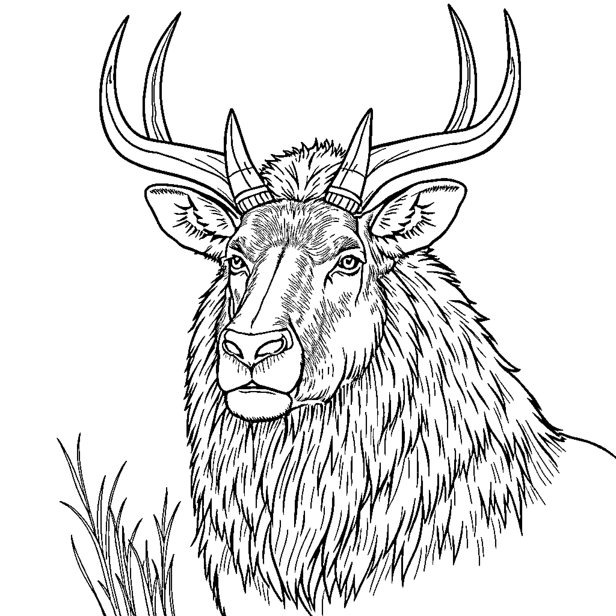 Deer with majestic antlers in the wild Coloring Page (free black-and-white line drawing printable PDF for all, from beginners to advanced learners, including children, teens, adults, and seniors)