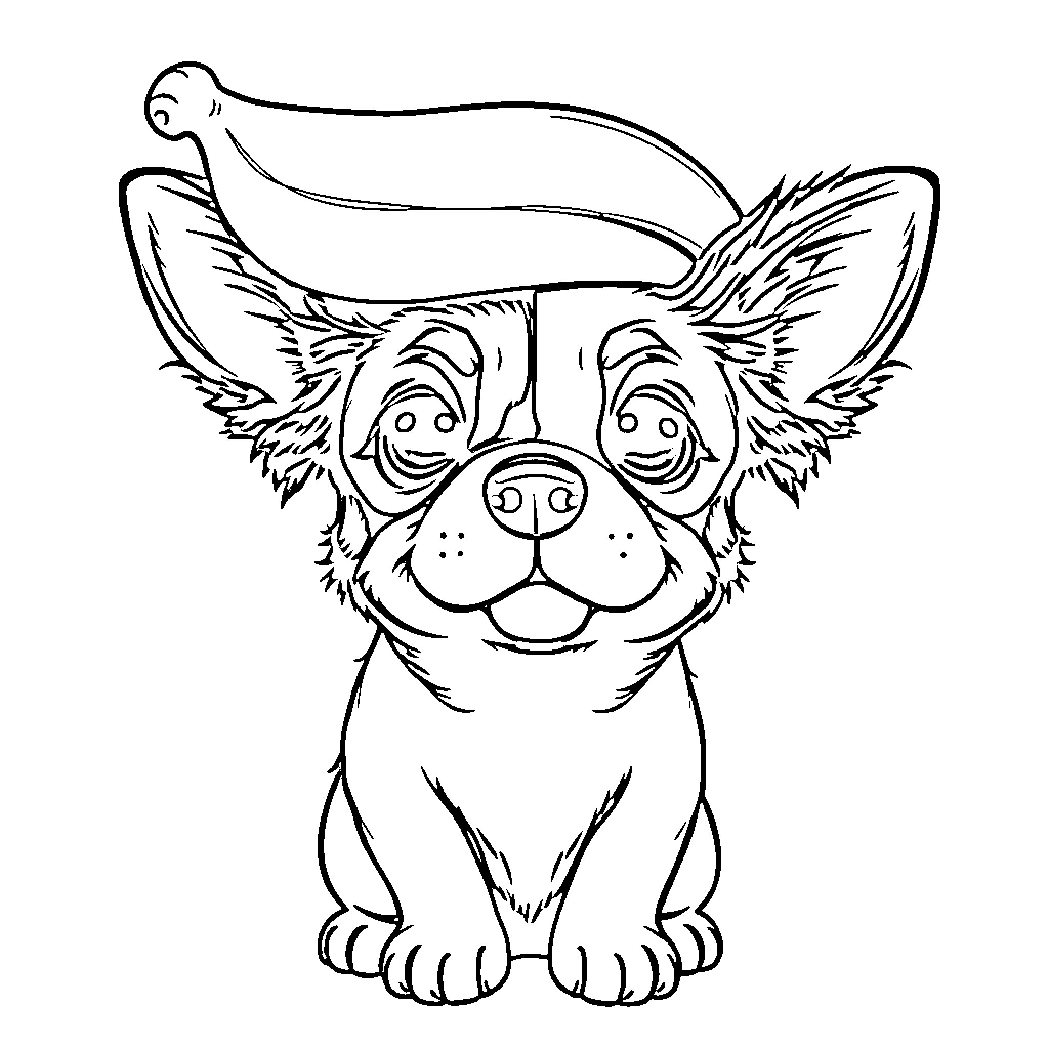 Dog wearing silly hat with ears Coloring Page (free black-and-white line drawing printable PDF for all, from beginners to advanced learners, including children, teens, adults, and seniors)