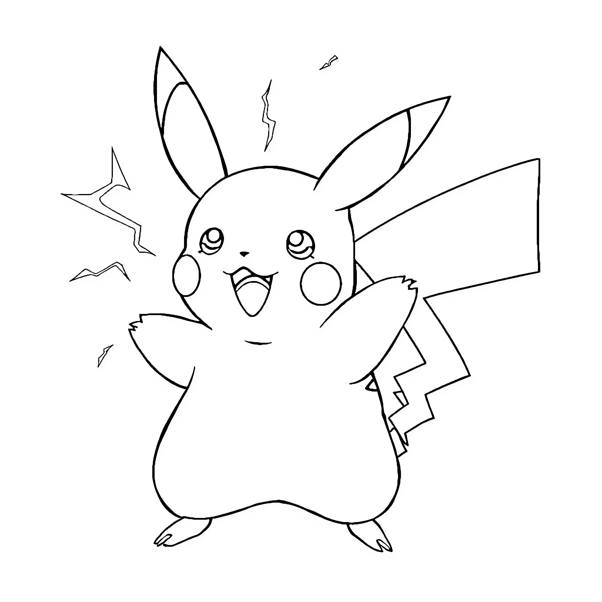 Pikachu expressing excitement Coloring Page (free black-and-white line drawing printable PDF for all, from beginners to advanced learners, including children, teens, adults, and seniors)
