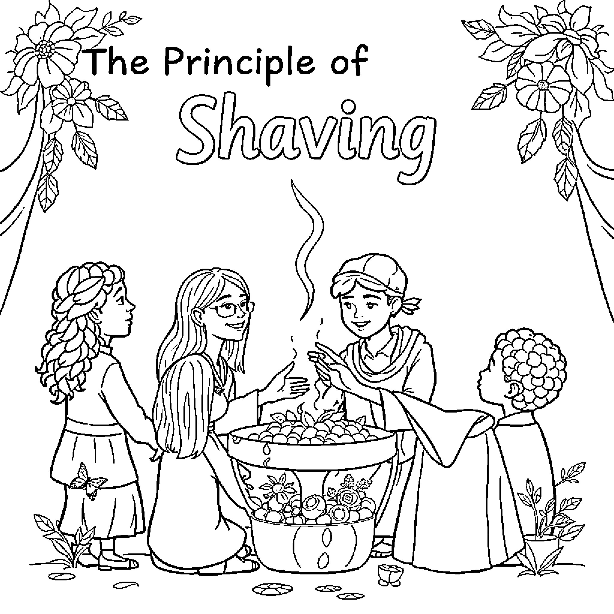 Sharing the principle of shaving through illustration Coloring Page (free black-and-white line drawing printable PDF for all, from beginners to advanced learners, including children, teens, adults, and seniors)