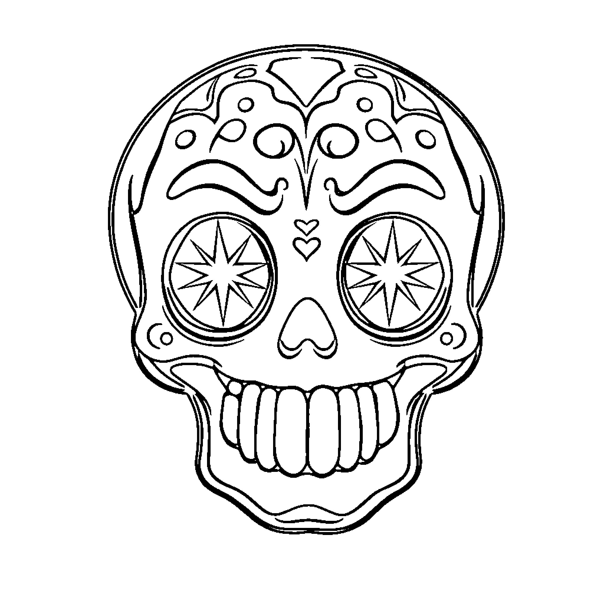 Skull with intricate ornamental design Coloring Page (free black-and-white line drawing printable PDF for all, from beginners to advanced learners, including children, teens, adults, and seniors)