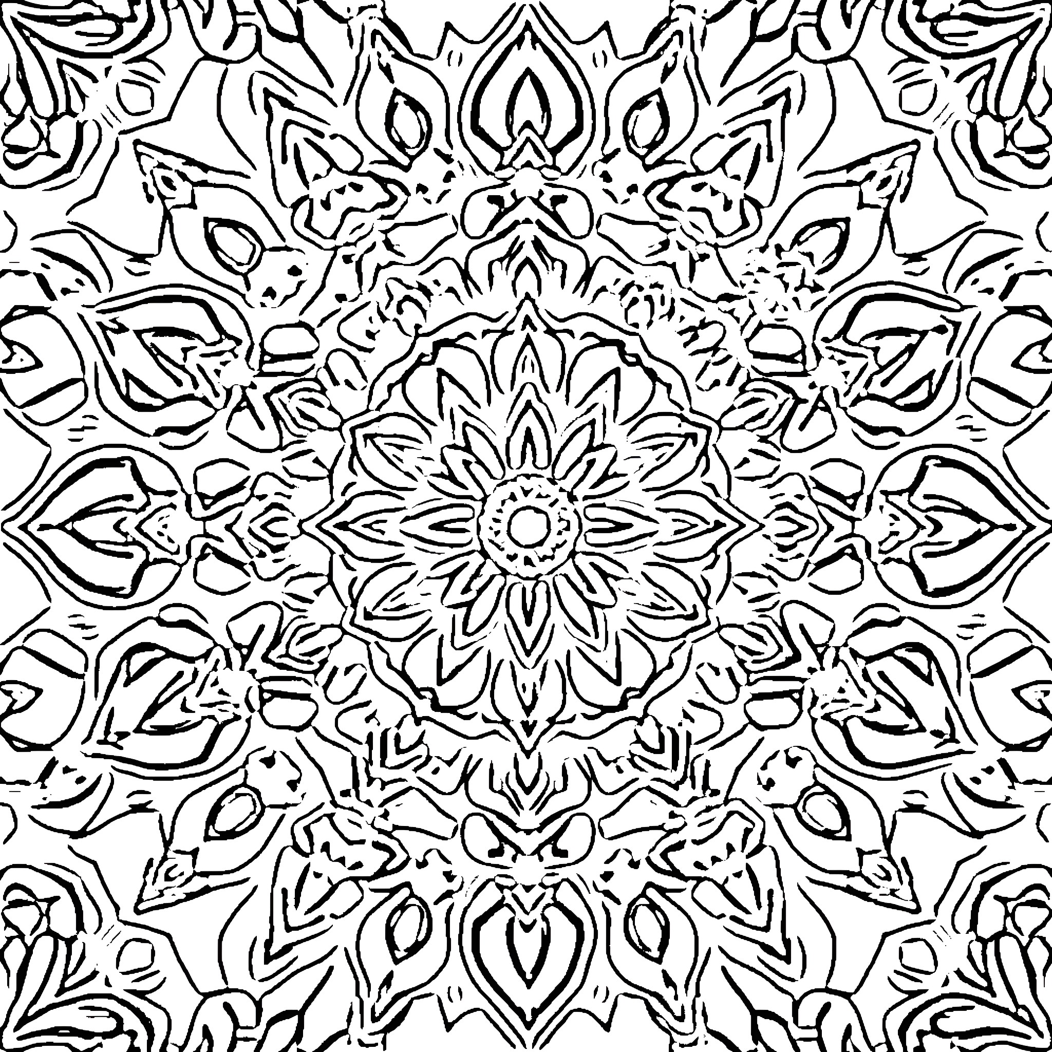 Mandala of intricate patterns and designs Coloring Page (free black-and-white line drawing printable PDF for all, from beginners to advanced learners, including children, teens, adults, and seniors)