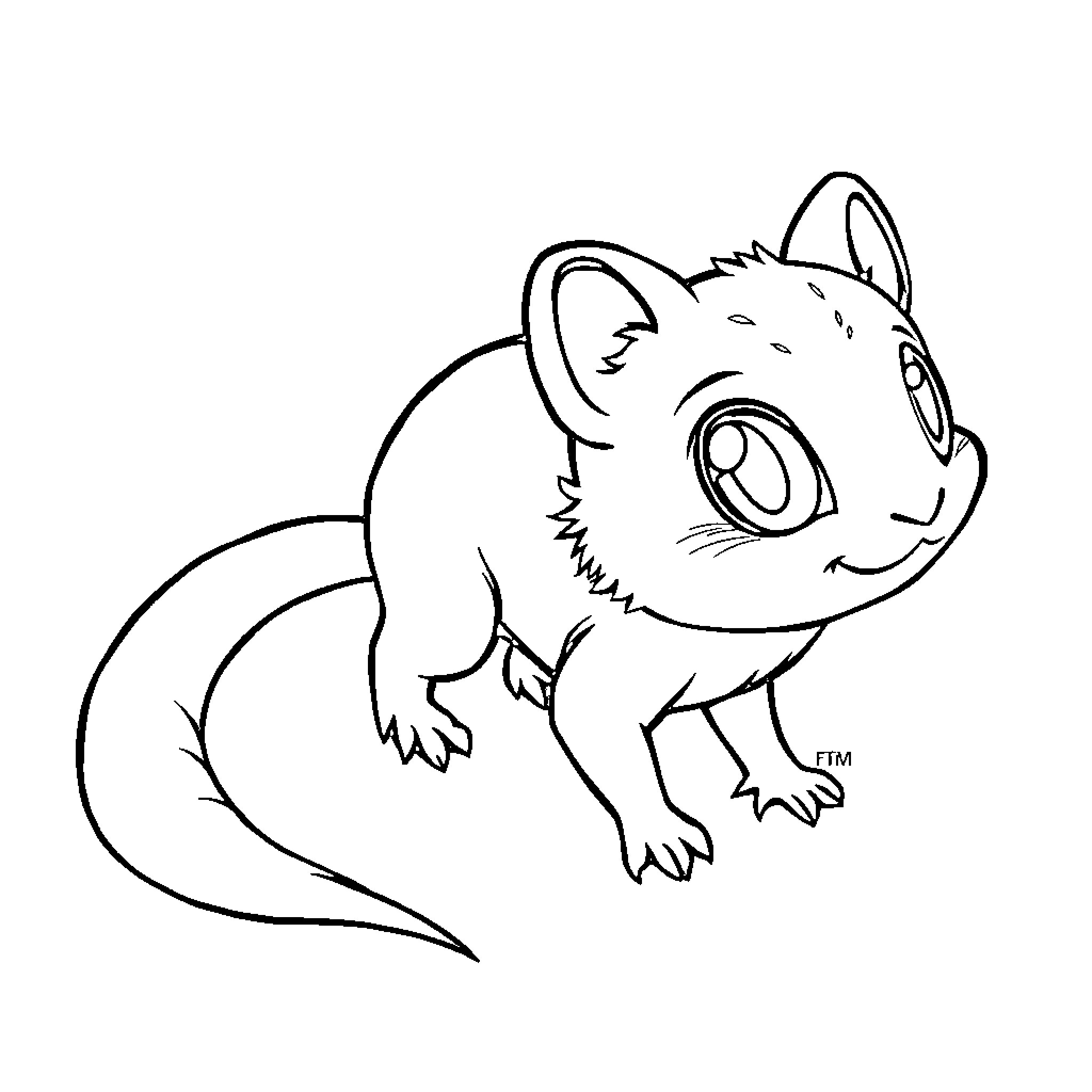Credit Playful Cartoon Animal Line Drawing Coloring Page (free black-and-white line drawing printable PDF for all, from beginners to advanced learners, including children, teens, adults, and seniors)