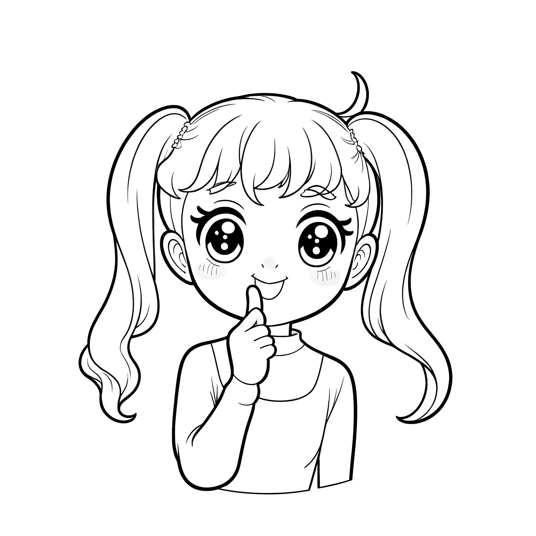 Chibiusa's Curious Expression Coloring Page (free black-and-white line drawing printable PDF for all, from beginners to advanced learners, including children, teens, adults, and seniors)