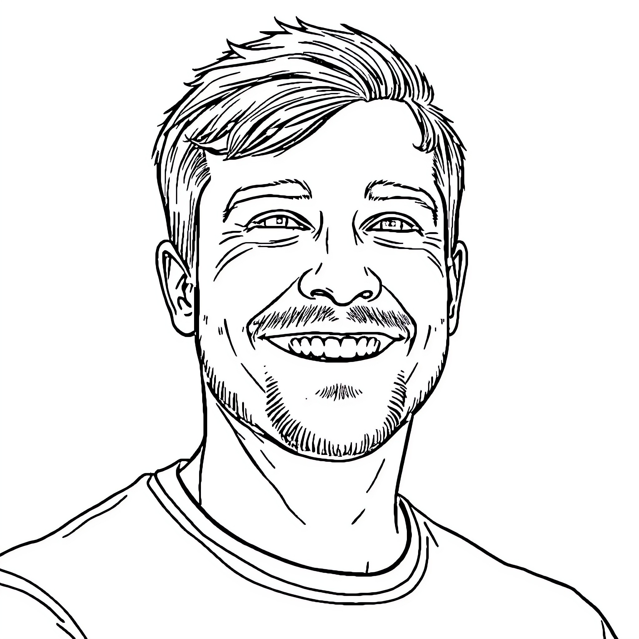 Ethan's joyful expression and casual attire Coloring Page (free black-and-white line drawing printable PDF for all, from beginners to advanced learners, including children, teens, adults, and seniors)