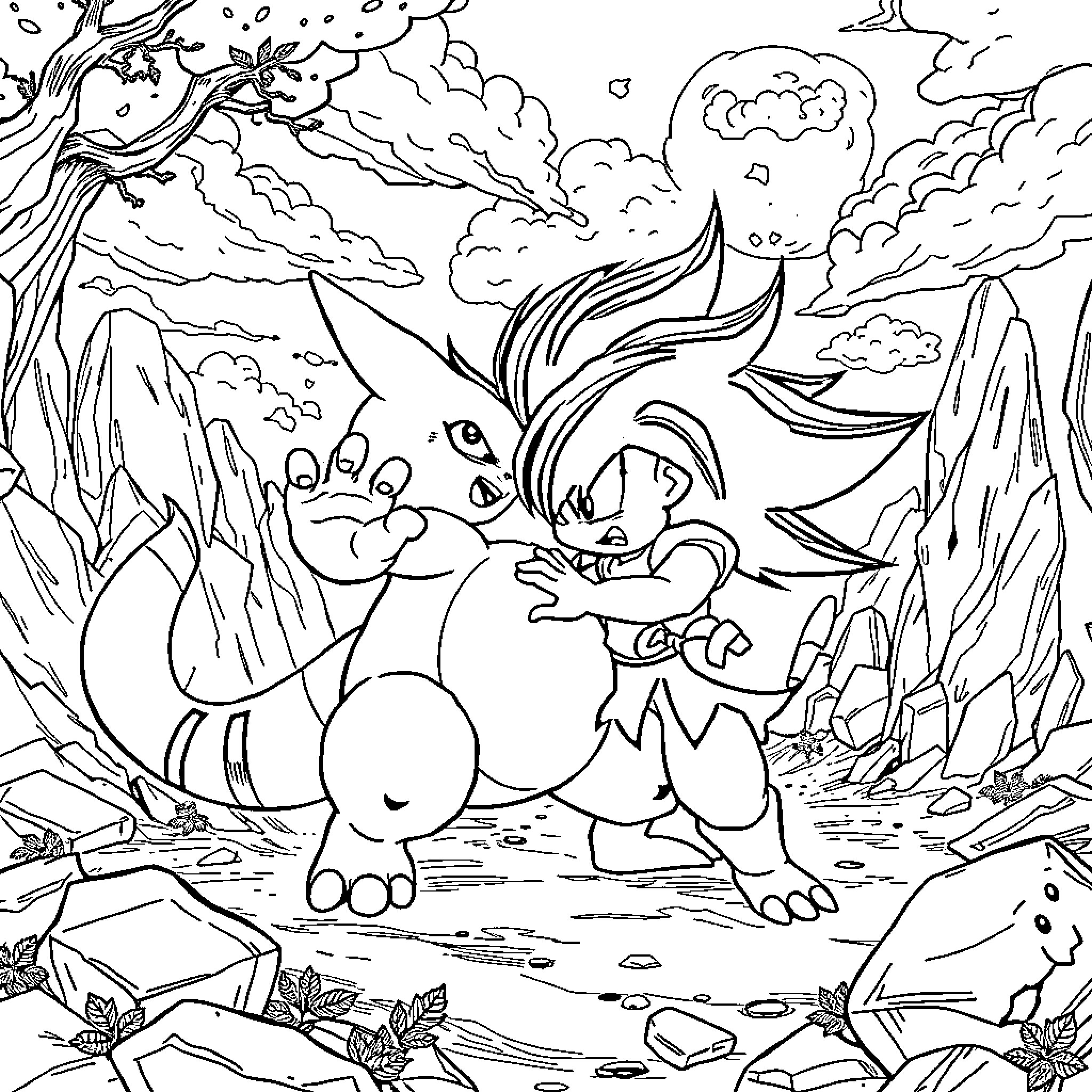 Miutu's Adventurous Journey in the Enchanted Forest Coloring Page (free black-and-white line drawing printable PDF for all, from beginners to advanced learners, including children, teens, adults, and seniors)