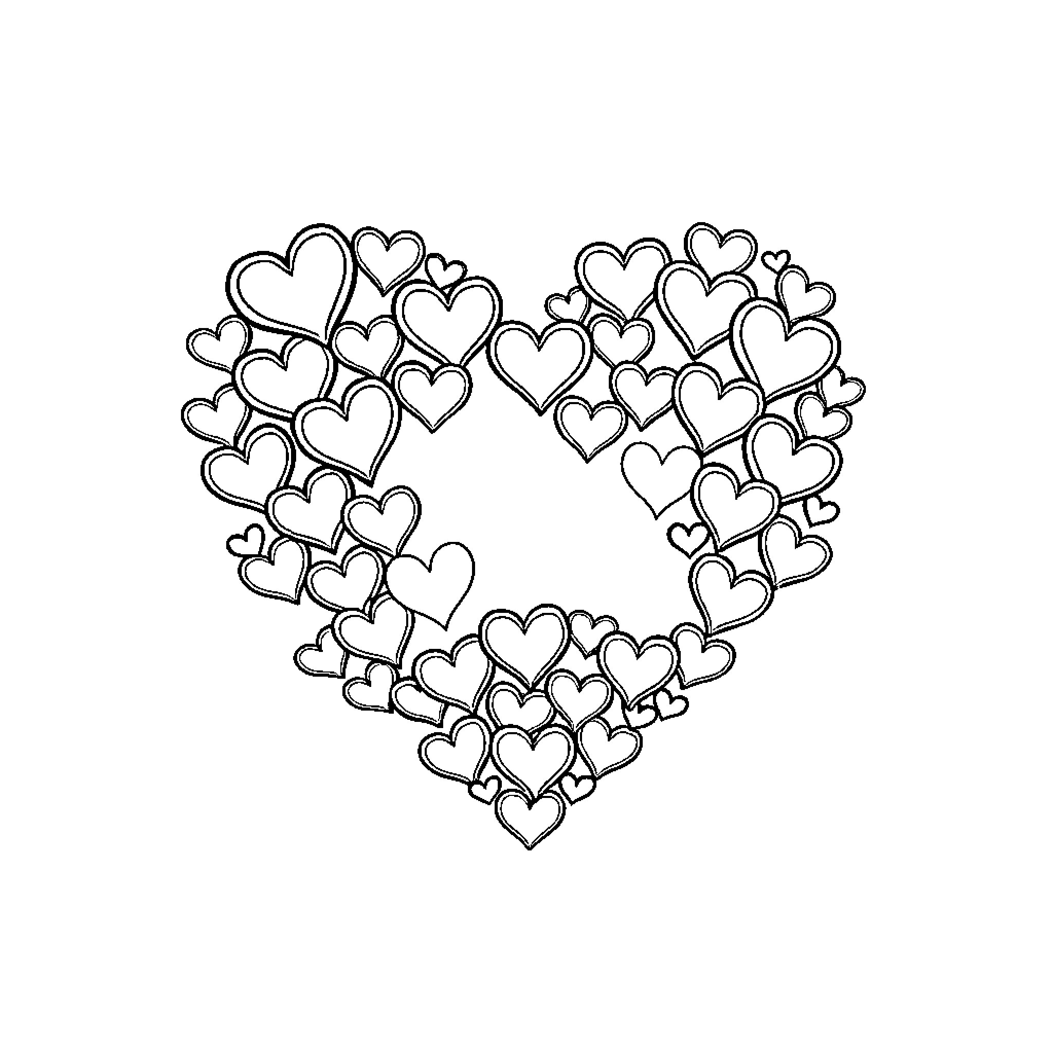 Heart Filled with Intertwined Shapes Coloring Page (free black-and-white line drawing printable PDF for all, from beginners to advanced learners, including children, teens, adults, and seniors)