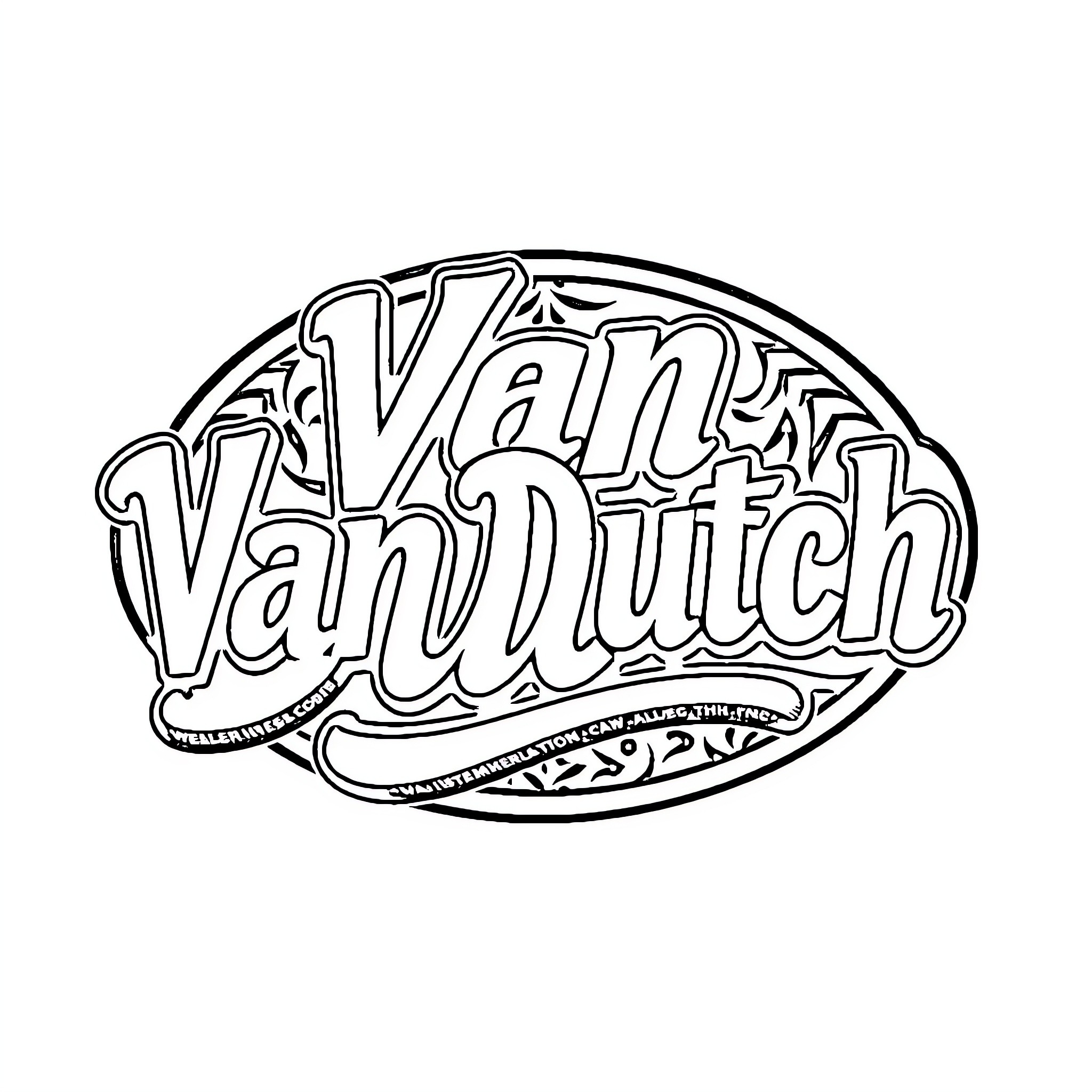 Van Dutch logo with artistic lettering Coloring Page (free black-and-white line drawing printable PDF for all, from beginners to advanced learners, including children, teens, adults, and seniors)
