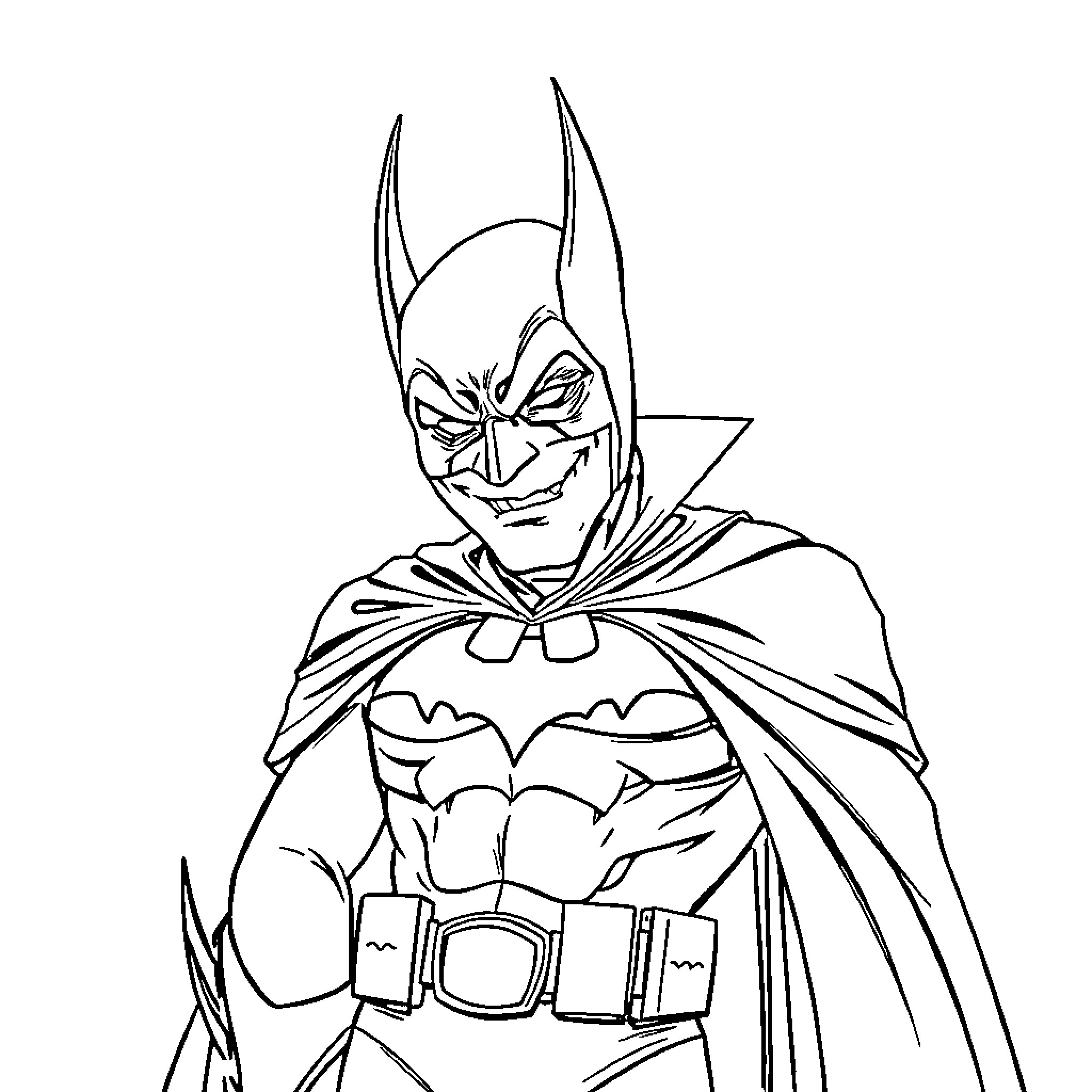 Tasmanian Devil as Heroic Caped Crusader Coloring Page (free black-and-white line drawing printable PDF for all, from beginners to advanced learners, including children, teens, adults, and seniors)