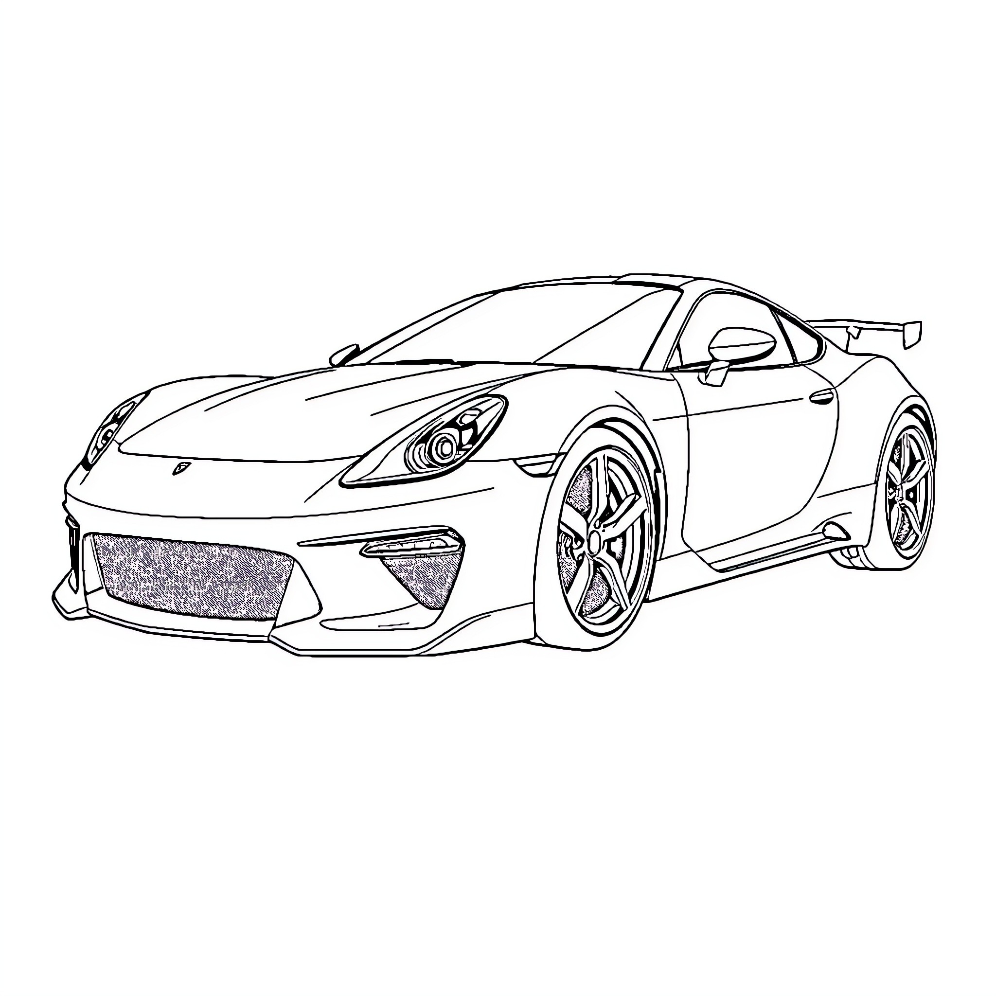 Sports Car Racing Enthusiast's Sketch Coloring Page (free black-and-white line drawing printable PDF for all, from beginners to advanced learners, including children, teens, adults, and seniors)