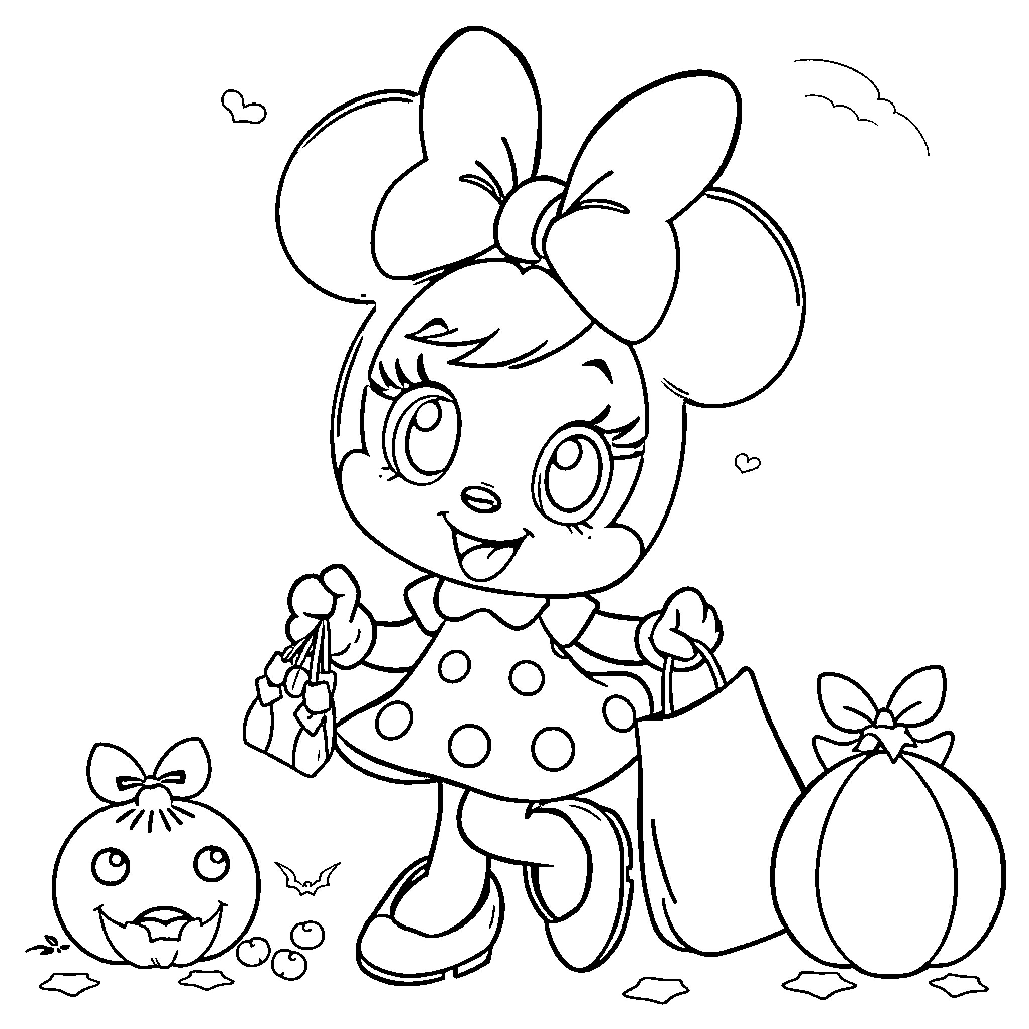 Poppy's Playful Halloween Adventure Coloring Page (free black-and-white line drawing printable PDF for all, from beginners to advanced learners, including children, teens, adults, and seniors)