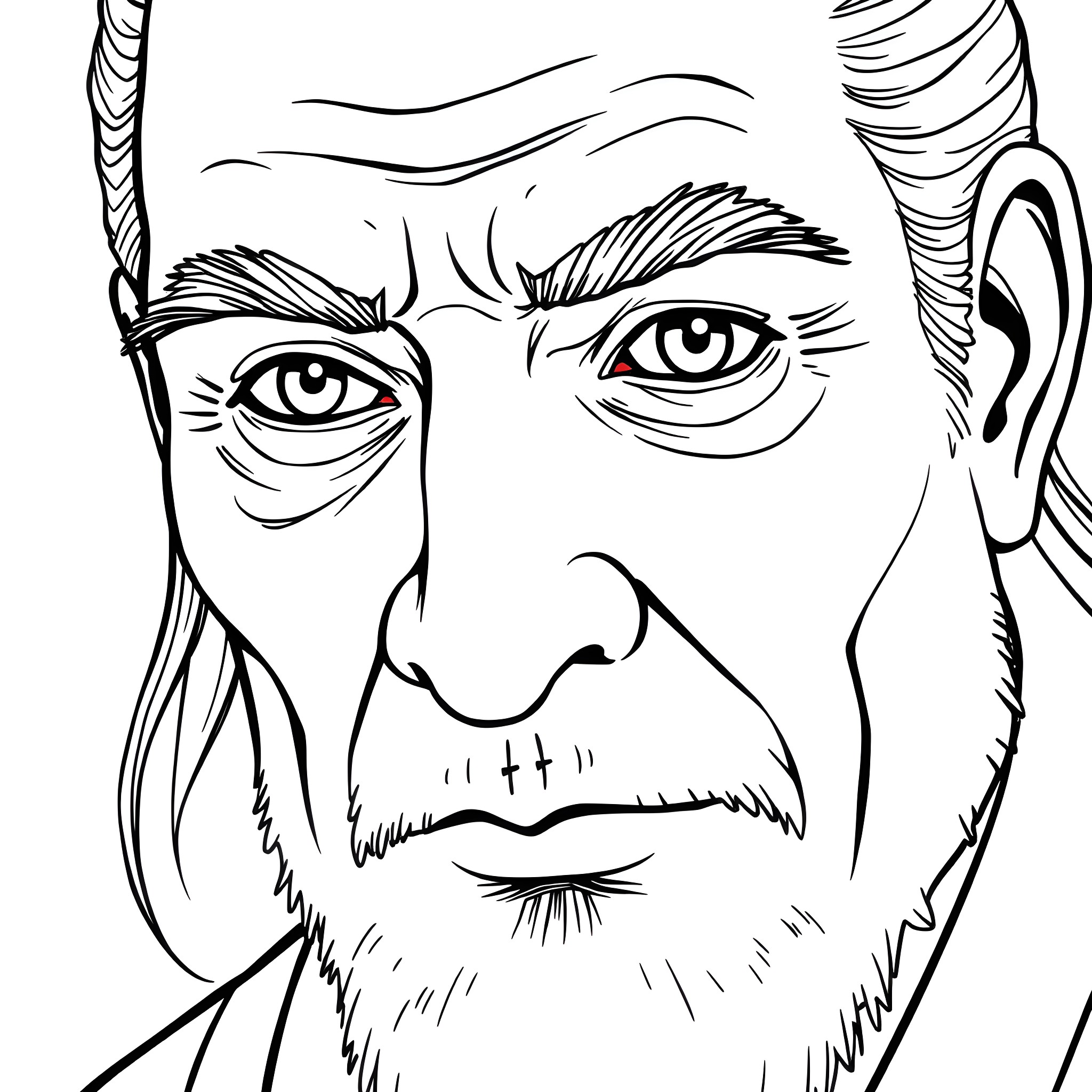 Ikiru: Pensive Protagonist Coloring Page (free black-and-white line drawing printable PDF for all, from beginners to advanced learners, including children, teens, adults, and seniors)