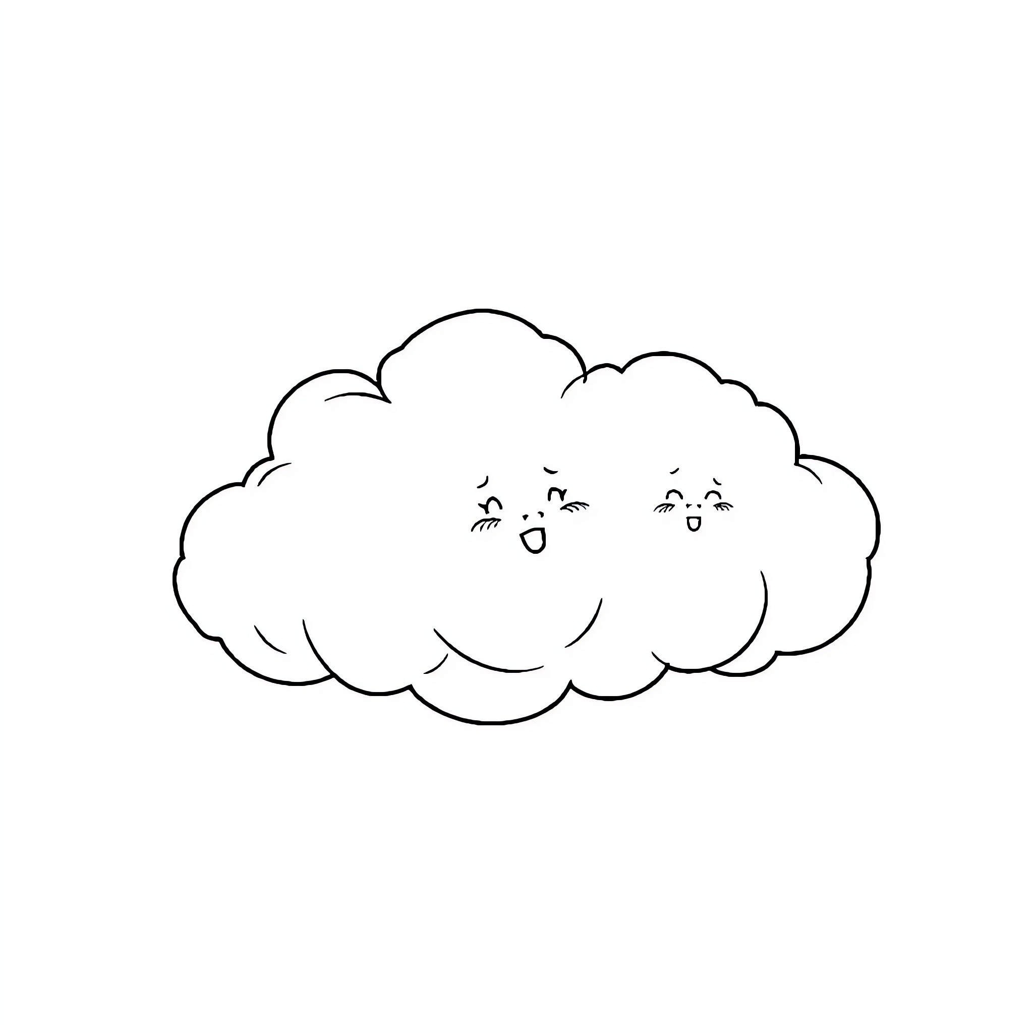 Cloud smiling happily in the sky Coloring Page (free black-and-white line drawing printable PDF for all, from beginners to advanced learners, including children, teens, adults, and seniors)