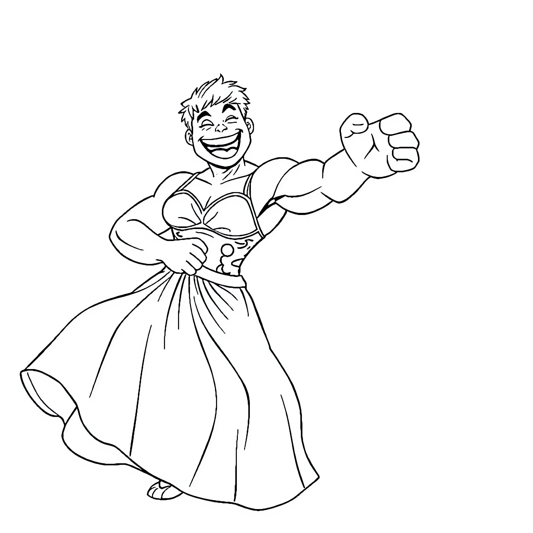 Hulk Flexing with Determined Pose Coloring Page (free black-and-white line drawing printable PDF for all, from beginners to advanced learners, including children, teens, adults, and seniors)