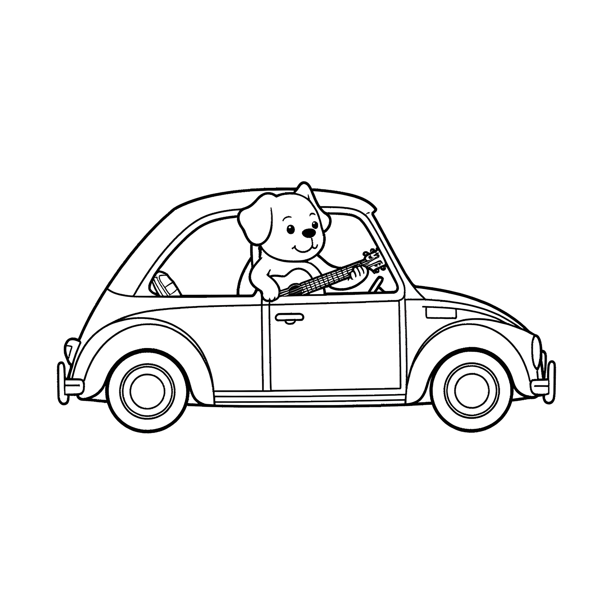 Bluey driving a car happily Coloring Page (free black-and-white line drawing printable PDF for all, from beginners to advanced learners, including children, teens, adults, and seniors)