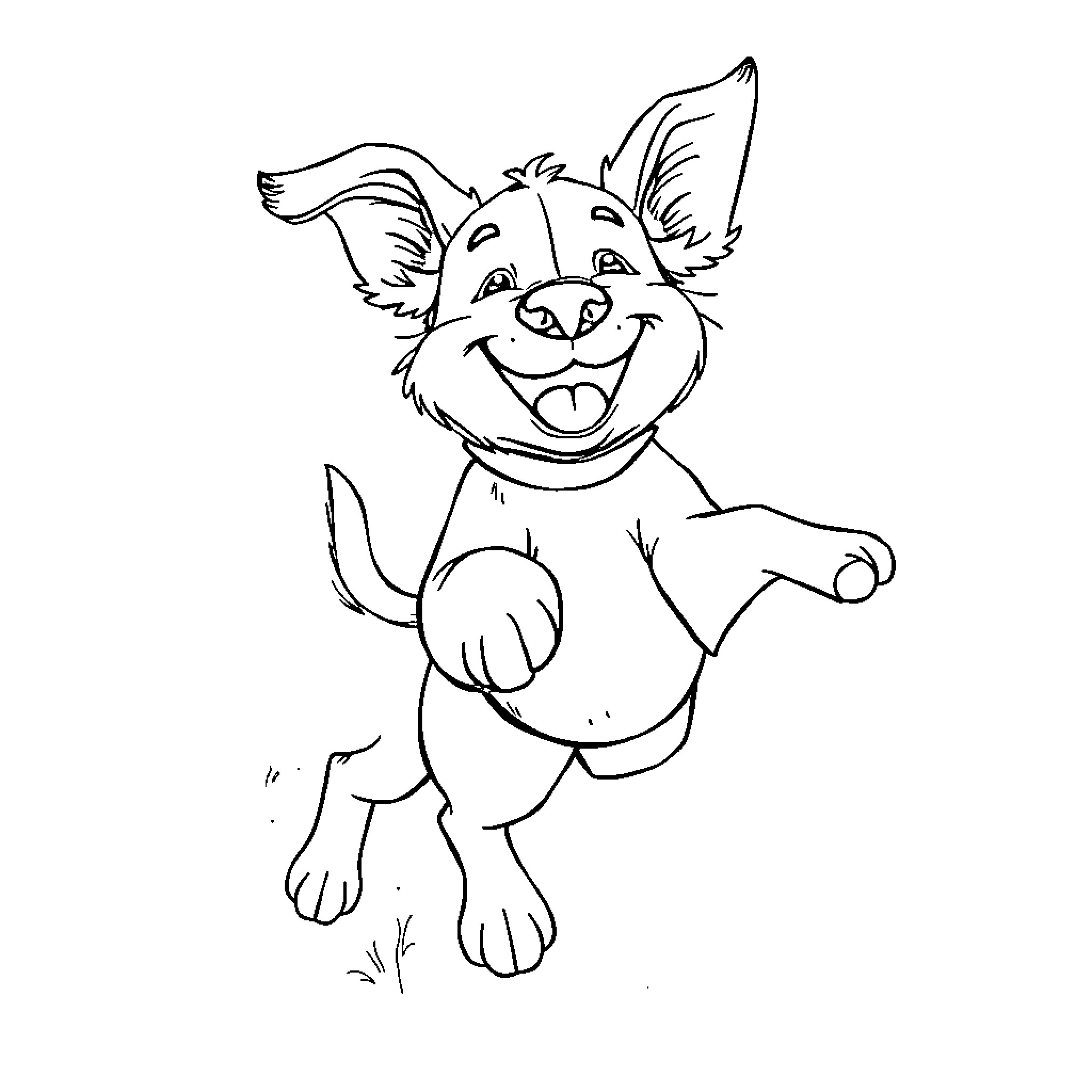 Dog smiling happily in a playful pose Coloring Page (free black-and-white line drawing printable PDF for all, from beginners to advanced learners, including children, teens, adults, and seniors)