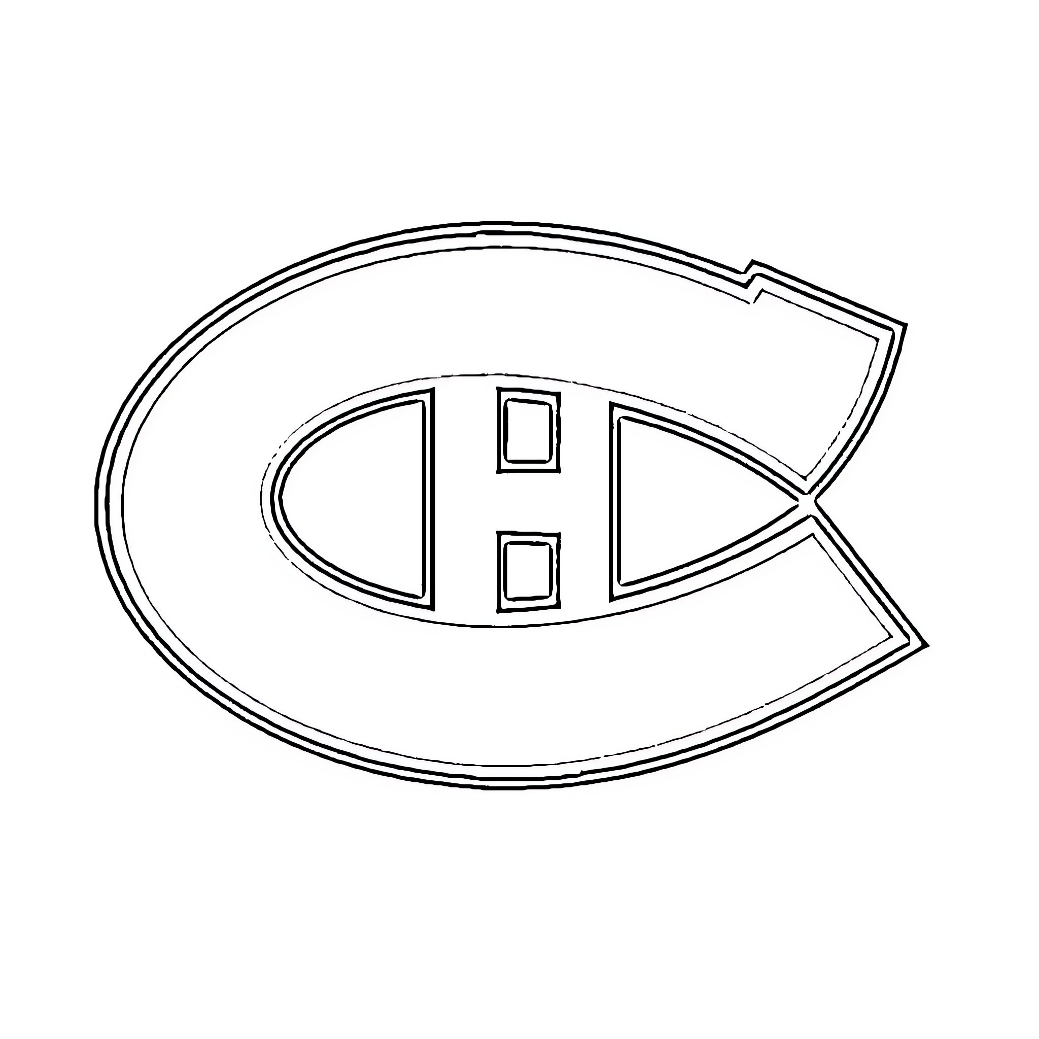 Montreal Canadiens logo outline Coloring Page (free black-and-white line drawing printable PDF for all, from beginners to advanced learners, including children, teens, adults, and seniors)