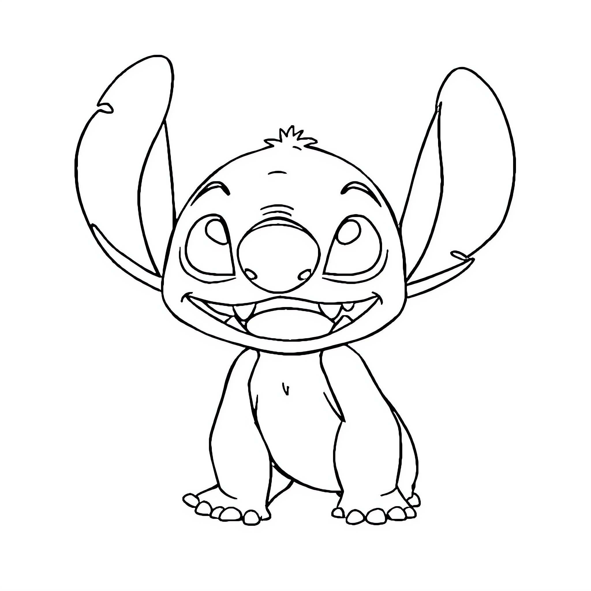 Stitch smiling and making a funny face Coloring Page (free black-and-white line drawing printable PDF for all, from beginners to advanced learners, including children, teens, adults, and seniors)