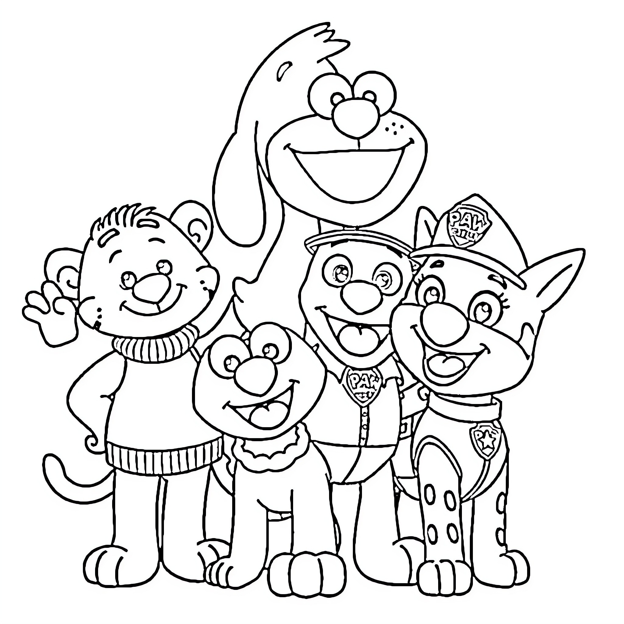 Character group portrait of cartoon animals Coloring Page (free black-and-white line drawing printable PDF for all, from beginners to advanced learners, including children, teens, adults, and seniors)