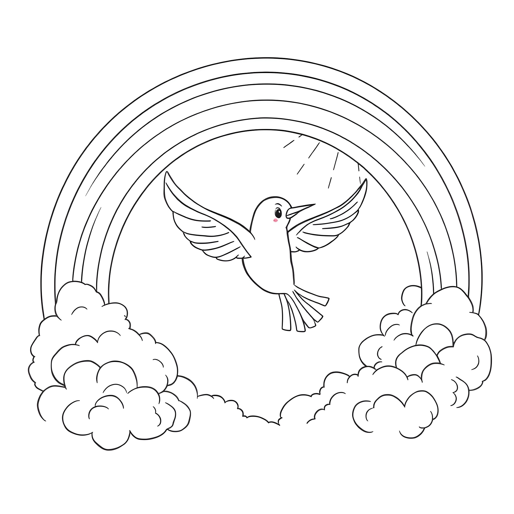Bird soaring through colorful sky Coloring Page (free black-and-white line drawing printable PDF for all, from beginners to advanced learners, including children, teens, adults, and seniors)