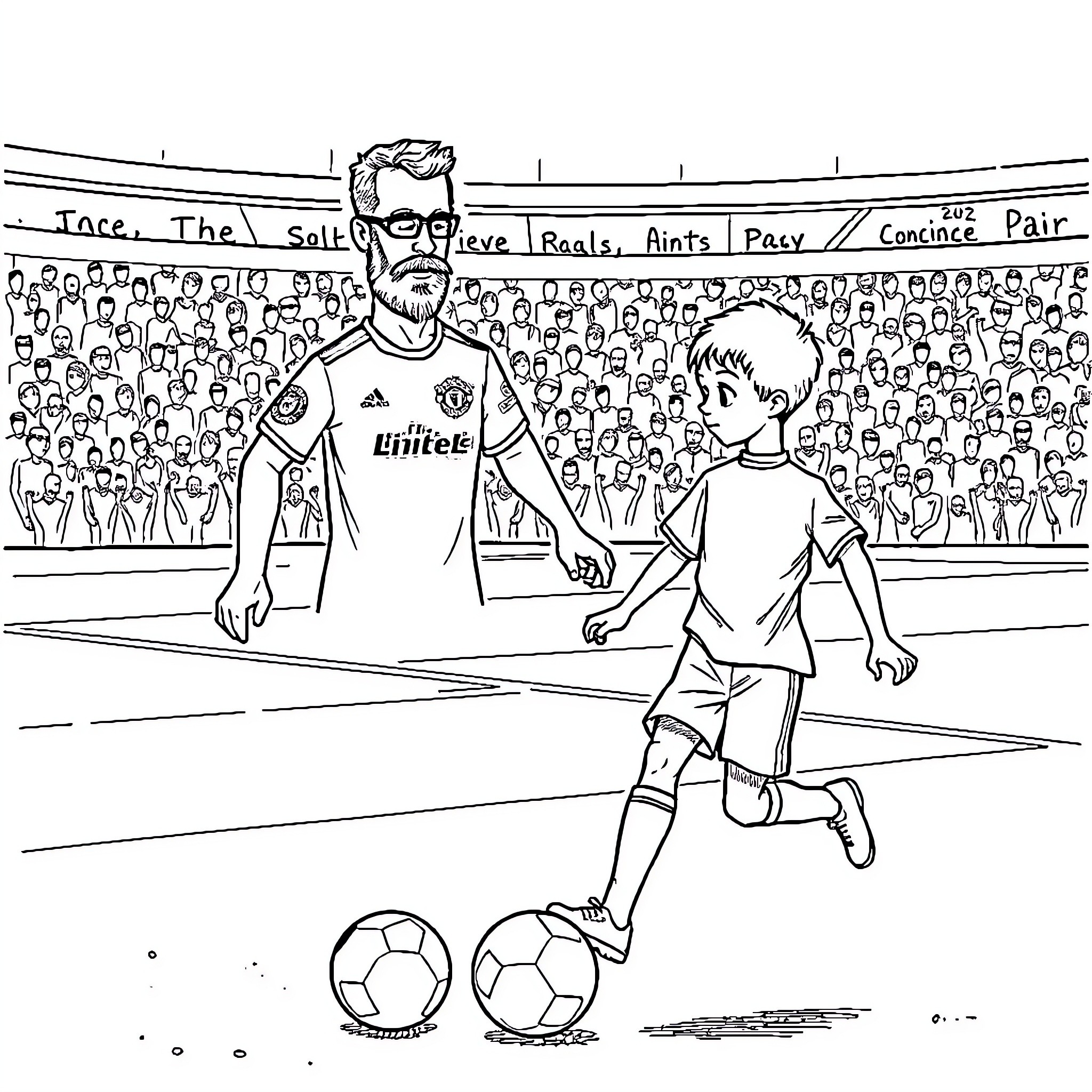 Man playing soccer on the field with spectators Coloring Page (free black-and-white line drawing printable PDF for all, from beginners to advanced learners, including children, teens, adults, and seniors)