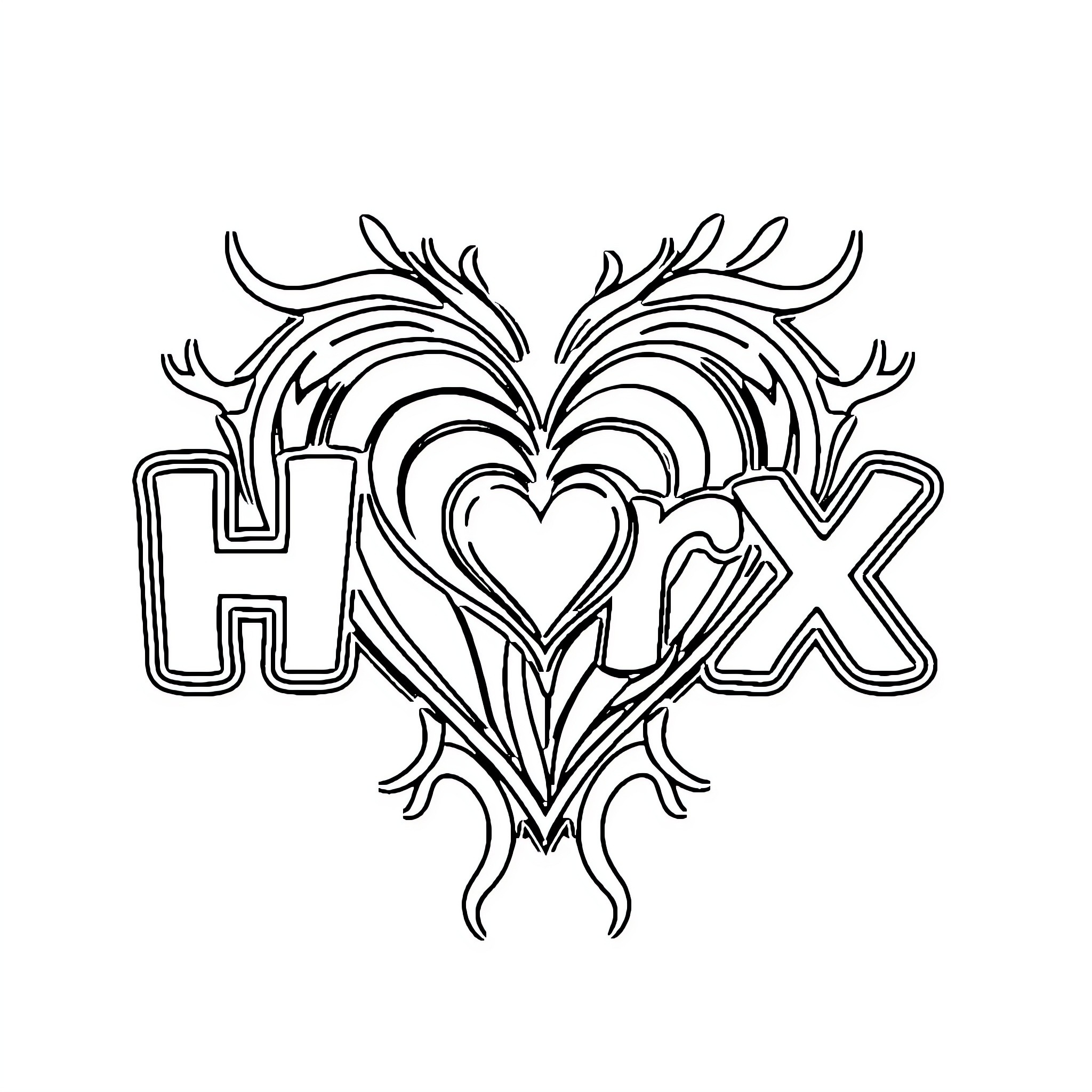 Heart-shaped Decorative Design with Text Coloring Page (free black-and-white line drawing printable PDF for all, from beginners to advanced learners, including children, teens, adults, and seniors)