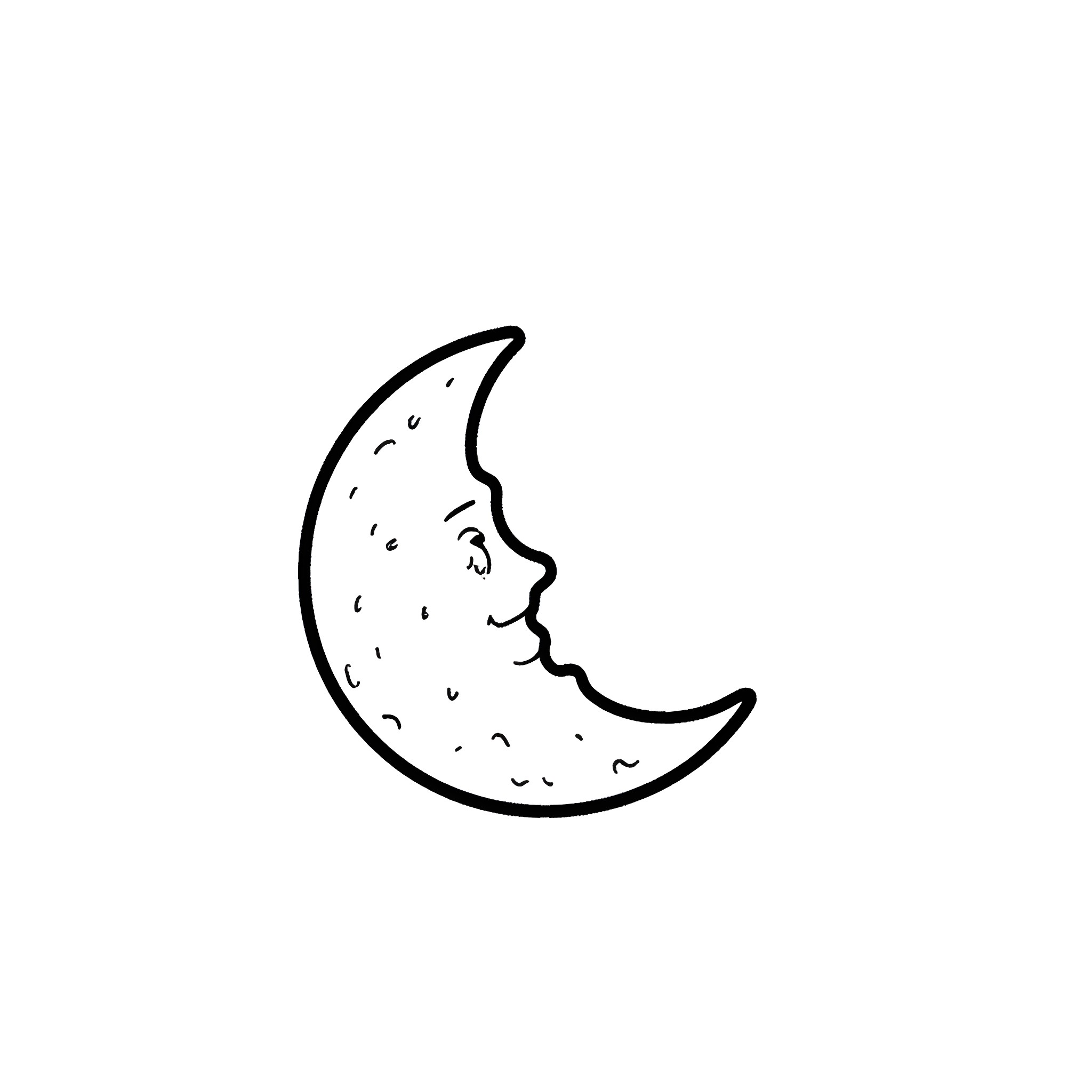 Moon smiling at night Coloring Page (free black-and-white line drawing printable PDF for all, from beginners to advanced learners, including children, teens, adults, and seniors)