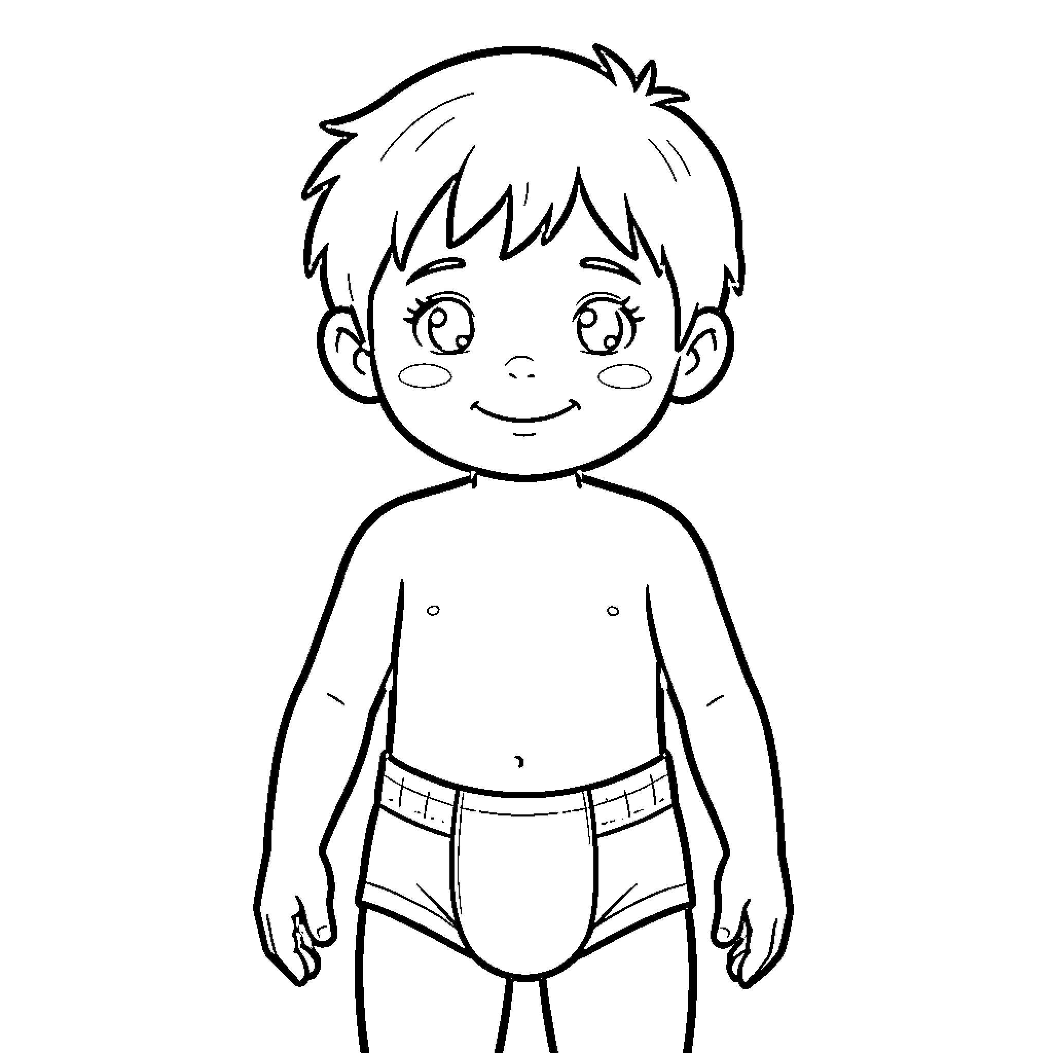 Child smiling and standing with simple outfit Coloring Page (free black-and-white line drawing printable PDF for all, from beginners to advanced learners, including children, teens, adults, and seniors)