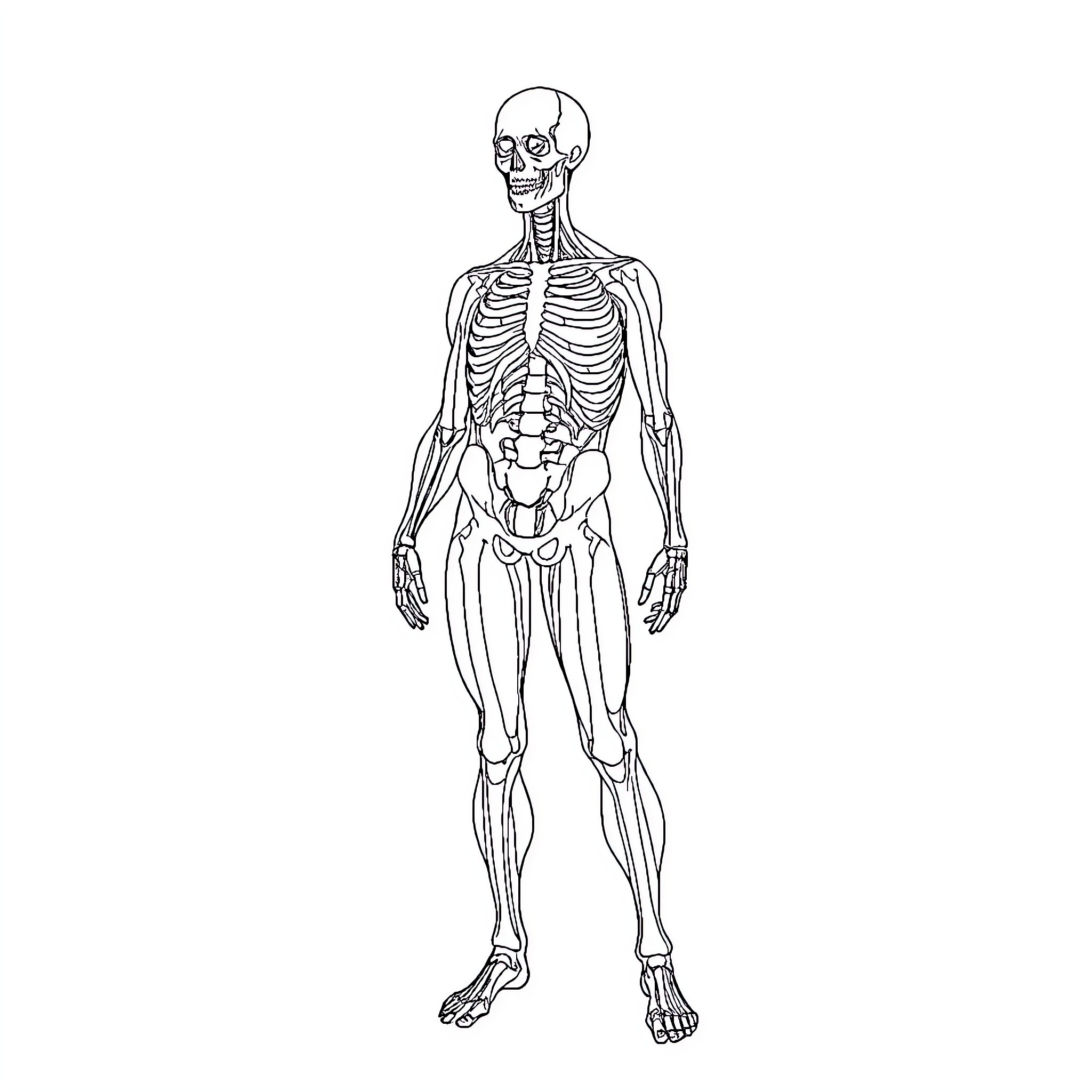Muscle Anatomy of the Human Skeleton Coloring Page (free black-and-white line drawing printable PDF for all, from beginners to advanced learners, including children, teens, adults, and seniors)