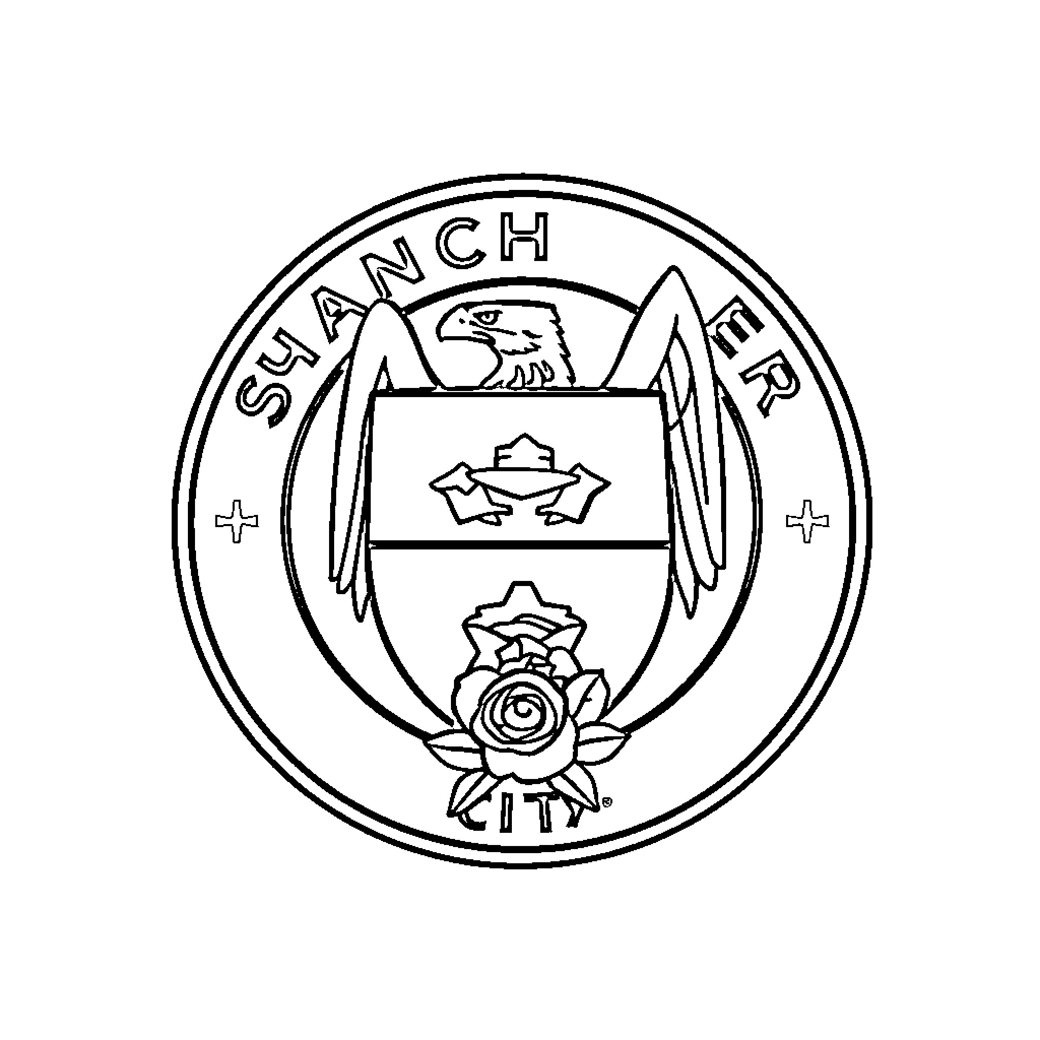 Football Badge with Eagle and Rose Emblem Coloring Page (free black-and-white line drawing printable PDF for all, from beginners to advanced learners, including children, teens, adults, and seniors)