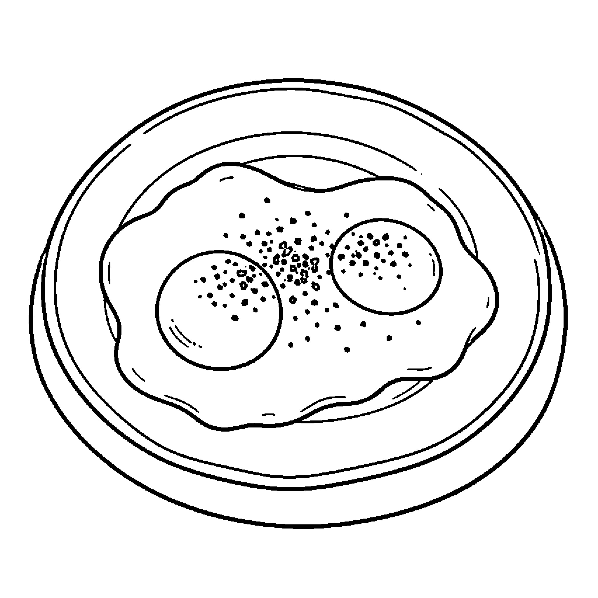 Egg with Spotted Pattern on Plate Coloring Page (free black-and-white line drawing printable PDF for all, from beginners to advanced learners, including children, teens, adults, and seniors)