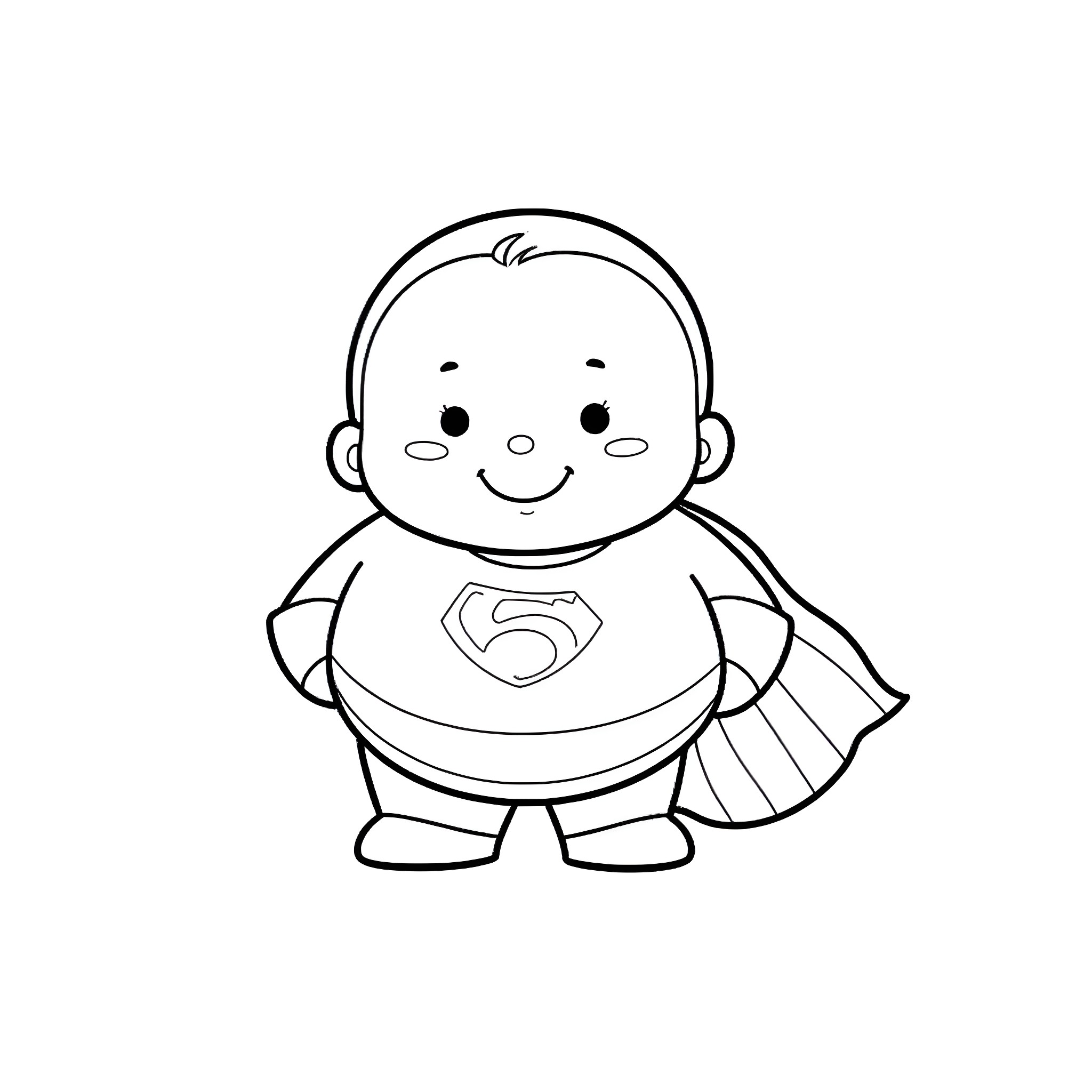 Superman baby hero in costume Coloring Page (free black-and-white line drawing printable PDF for all, from beginners to advanced learners, including children, teens, adults, and seniors)