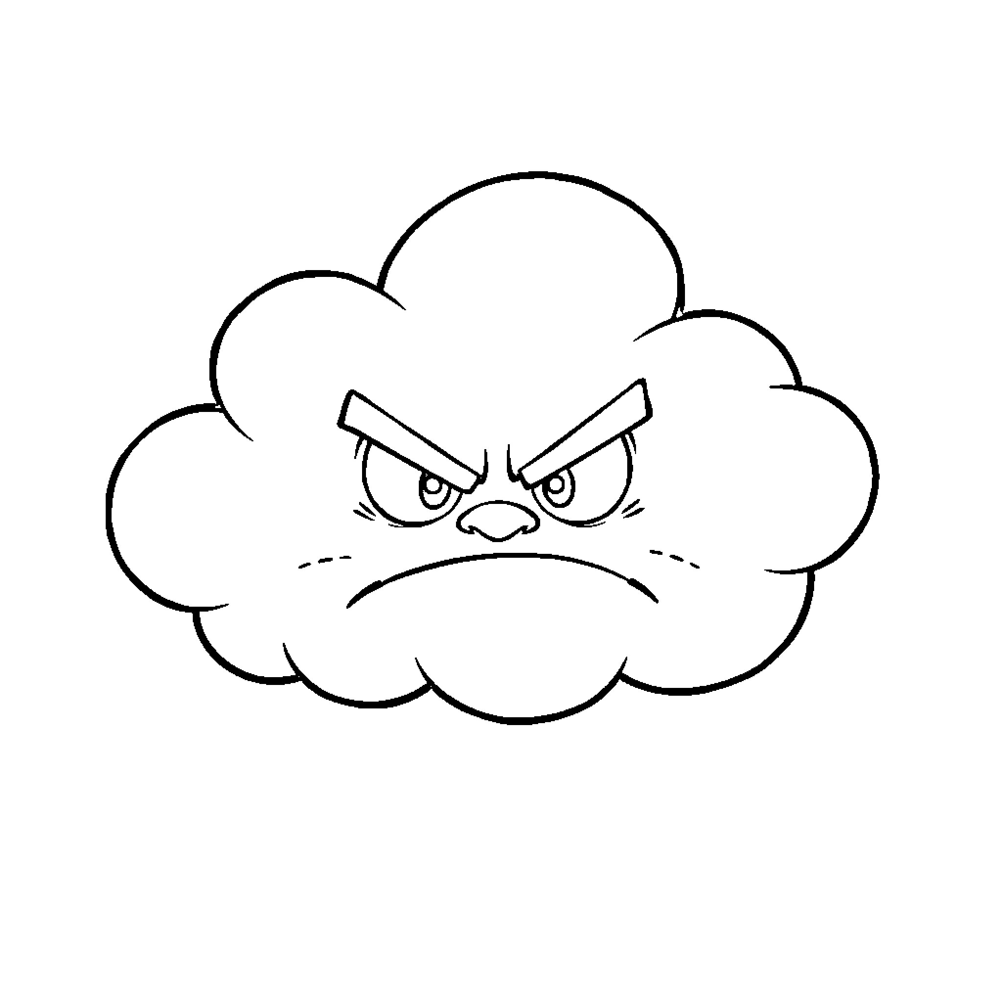 Cloud with angry facial expression Coloring Page (free black-and-white line drawing printable PDF for all, from beginners to advanced learners, including children, teens, adults, and seniors)