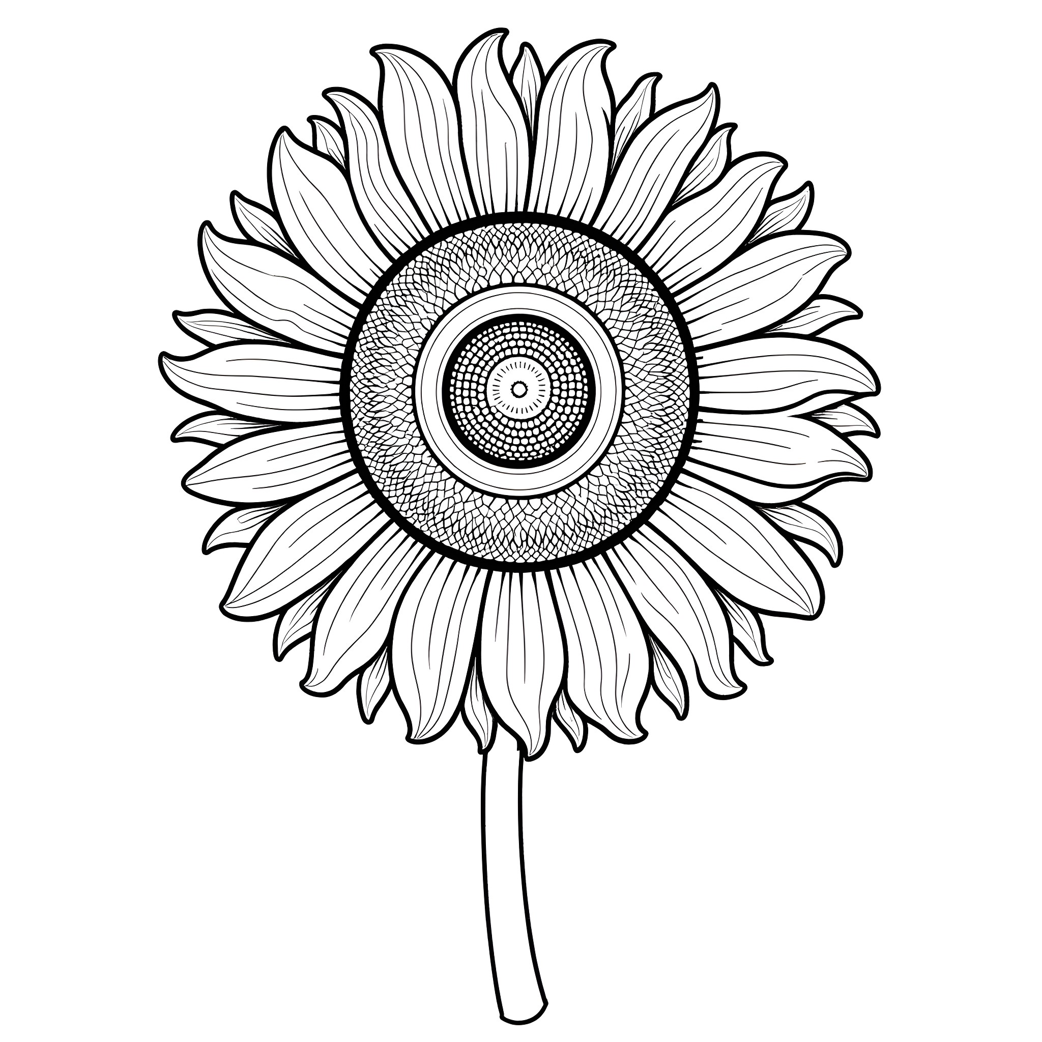 Sunflower in black and white Coloring Page (free black-and-white line drawing printable PDF for all, from beginners to advanced learners, including children, teens, adults, and seniors)