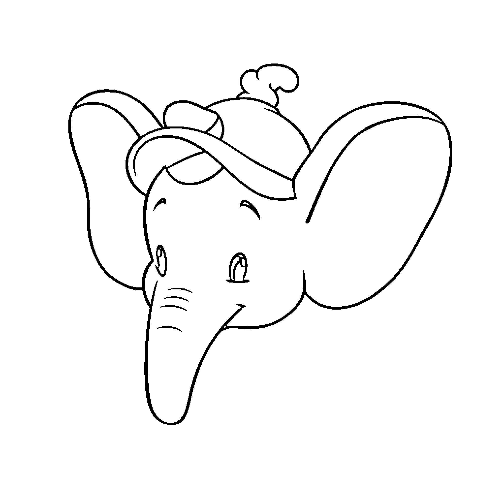 Dumbo the Elephant in a Playful Pose Coloring Page (free black-and-white line drawing printable PDF for all, from beginners to advanced learners, including children, teens, adults, and seniors)