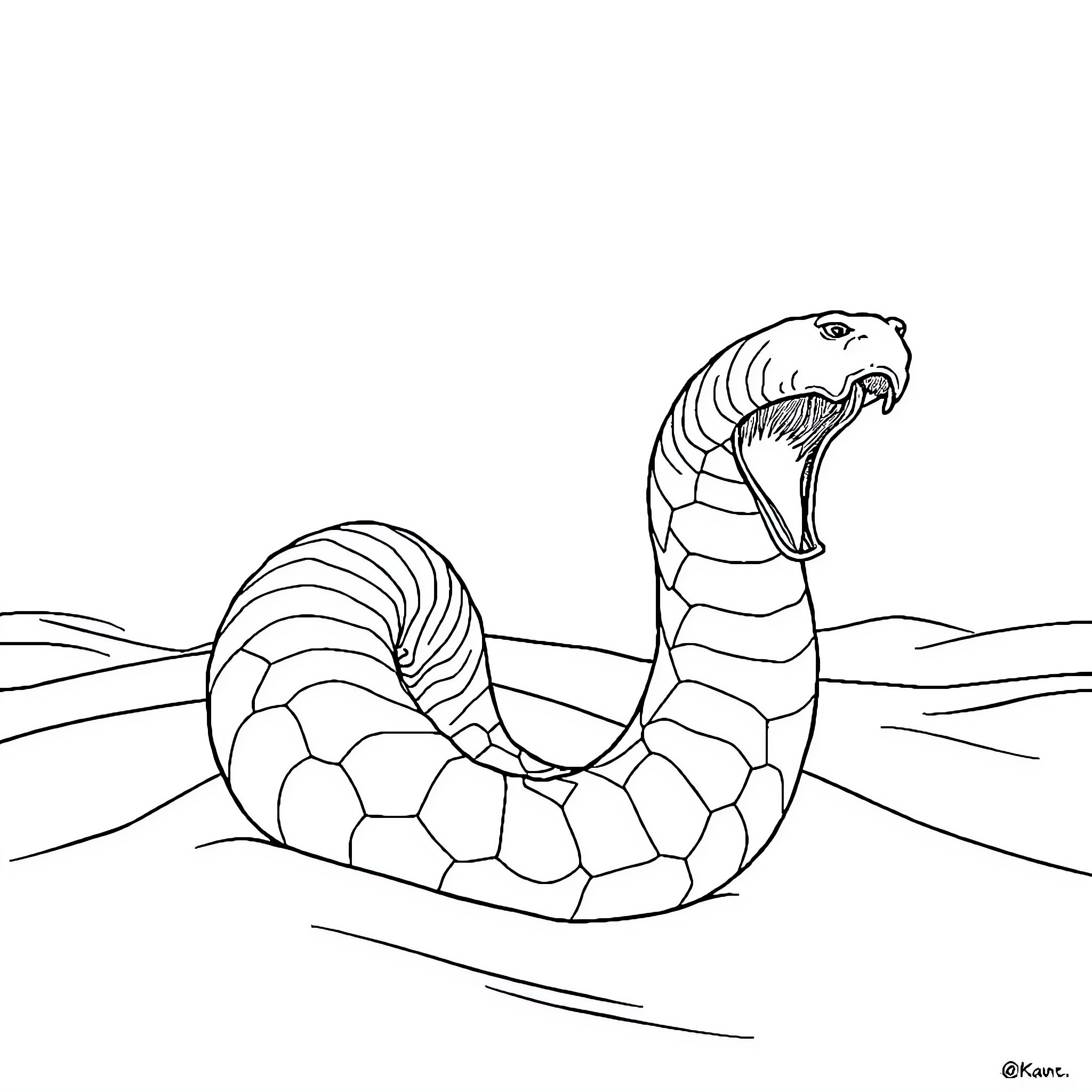 Sandworm slithering through the desert landscape Coloring Page (free black-and-white line drawing printable PDF for all, from beginners to advanced learners, including children, teens, adults, and seniors)