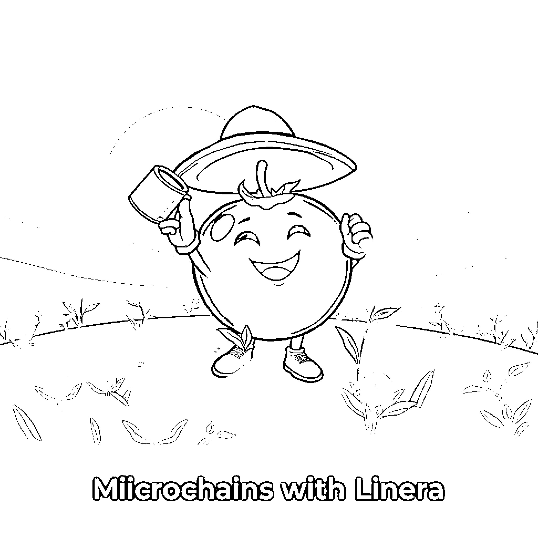 Tomato Gardener Enjoys Outdoor Work Coloring Page (free black-and-white line drawing printable PDF for all, from beginners to advanced learners, including children, teens, adults, and seniors)