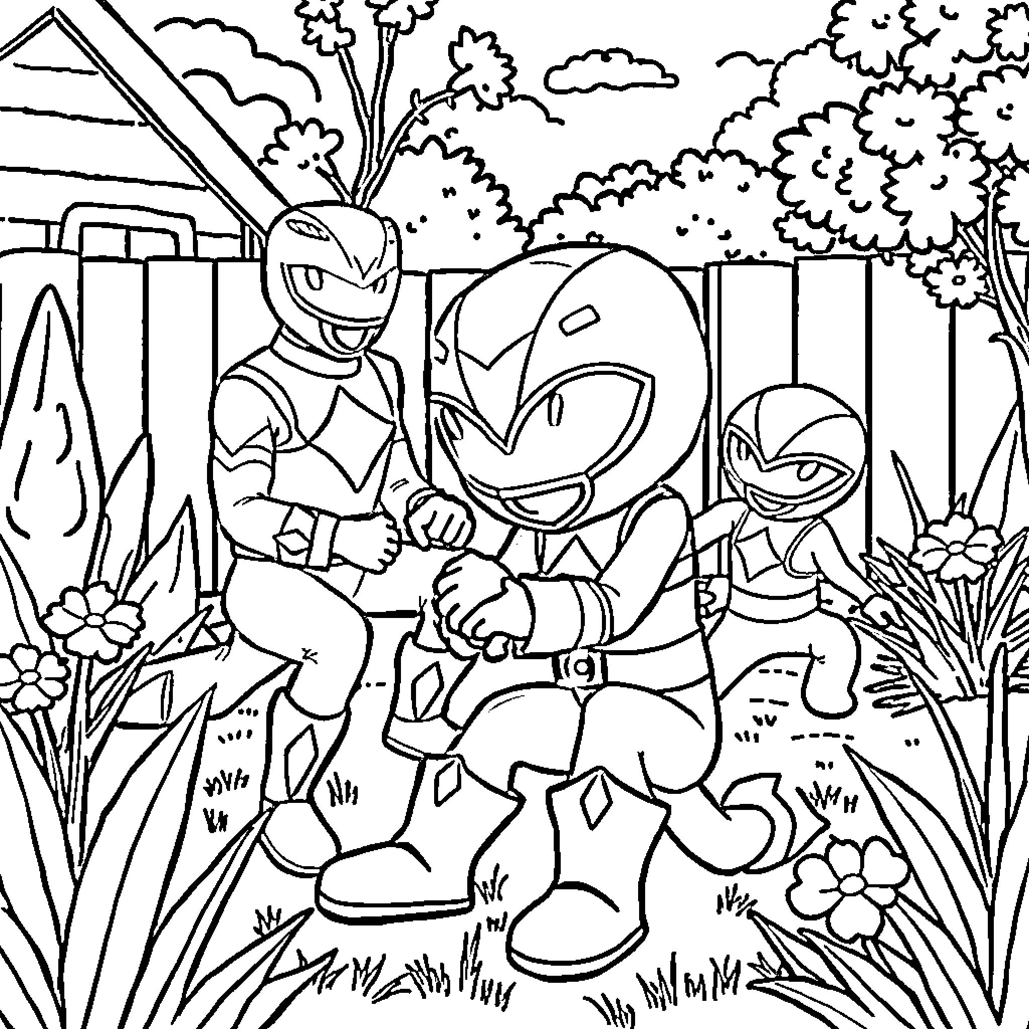 Bluey and friends explore the outdoors Coloring Page (free black-and-white line drawing printable PDF for all, from beginners to advanced learners, including children, teens, adults, and seniors)