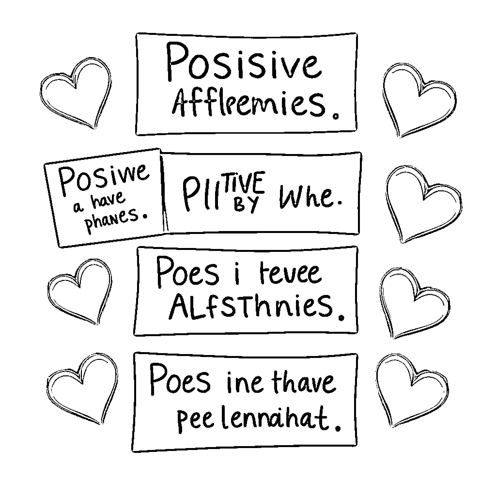 Affirmation of Positive Mindset and Wellbeing Coloring Page (free black-and-white line drawing printable PDF for all, from beginners to advanced learners, including children, teens, adults, and seniors)