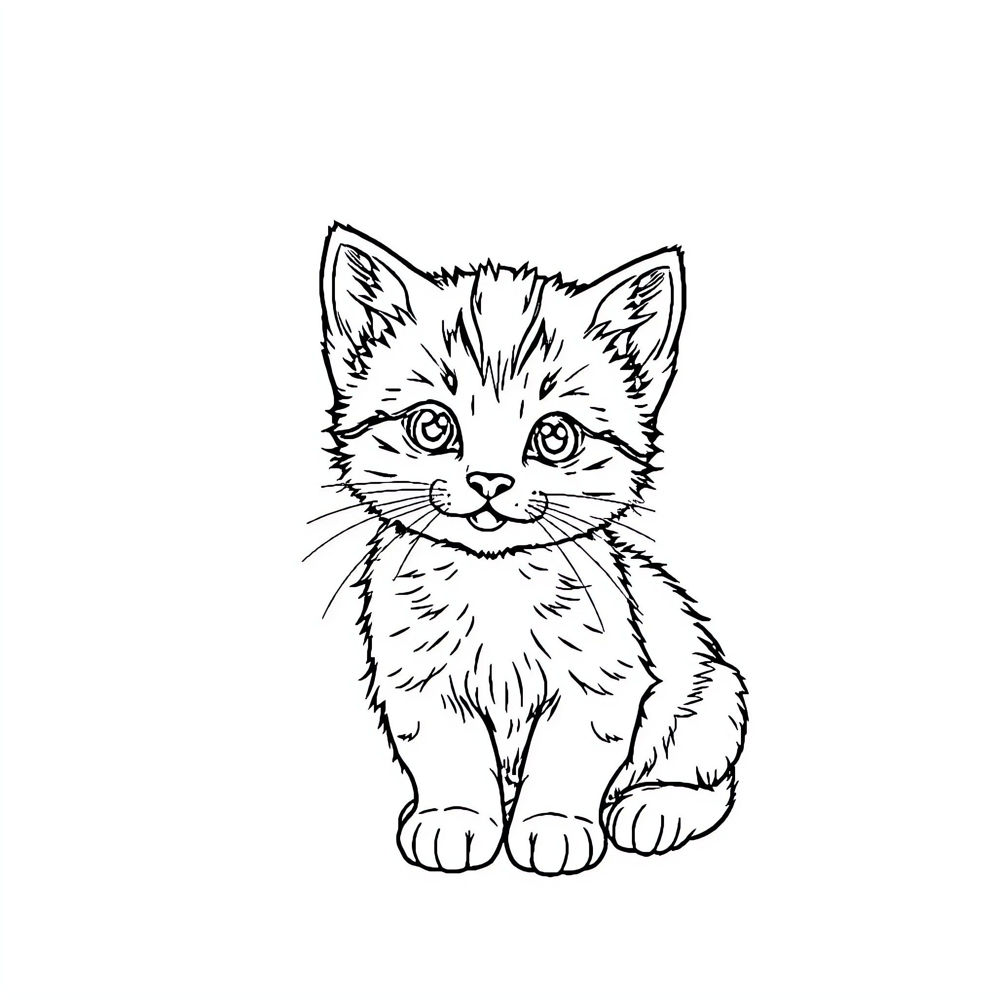 Kitten sitting peacefully Coloring Page (free black-and-white line drawing printable PDF for all, from beginners to advanced learners, including children, teens, adults, and seniors)