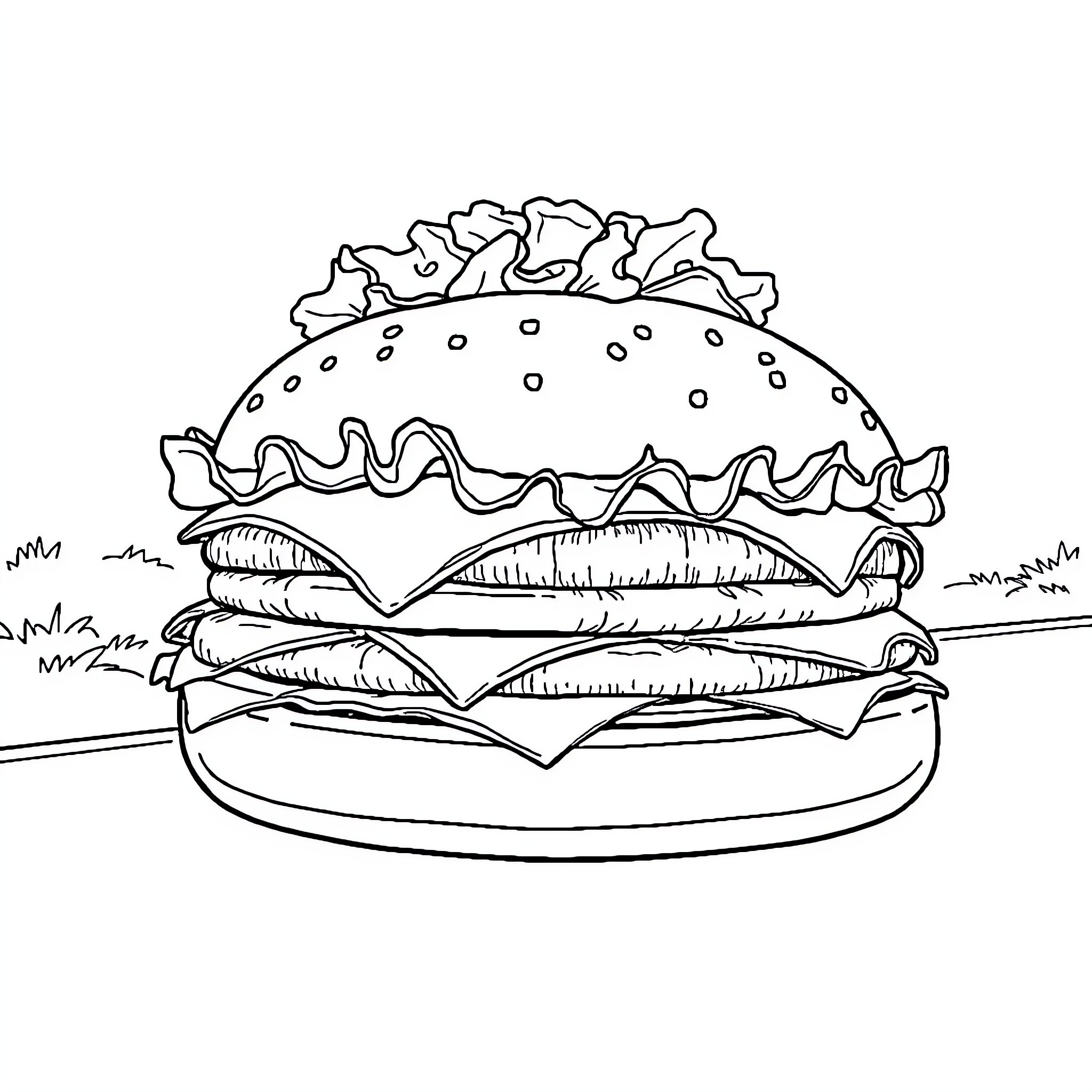 Hamburger Car with Distinctive Features Coloring Page (free black-and-white line drawing printable PDF for all, from beginners to advanced learners, including children, teens, adults, and seniors)