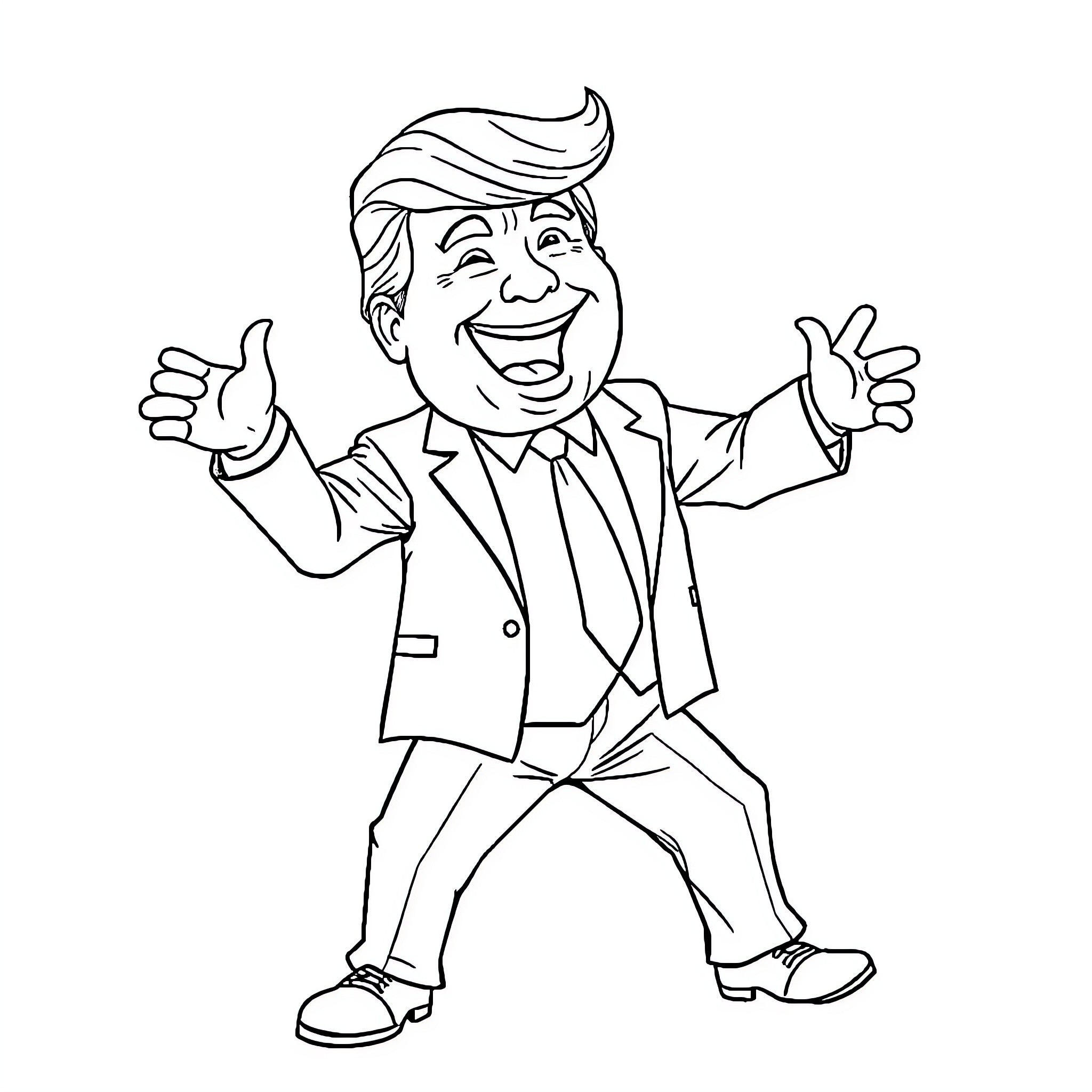 Donald Trump Celebrating with Enthusiasm Coloring Page (free black-and-white line drawing printable PDF for all, from beginners to advanced learners, including children, teens, adults, and seniors)