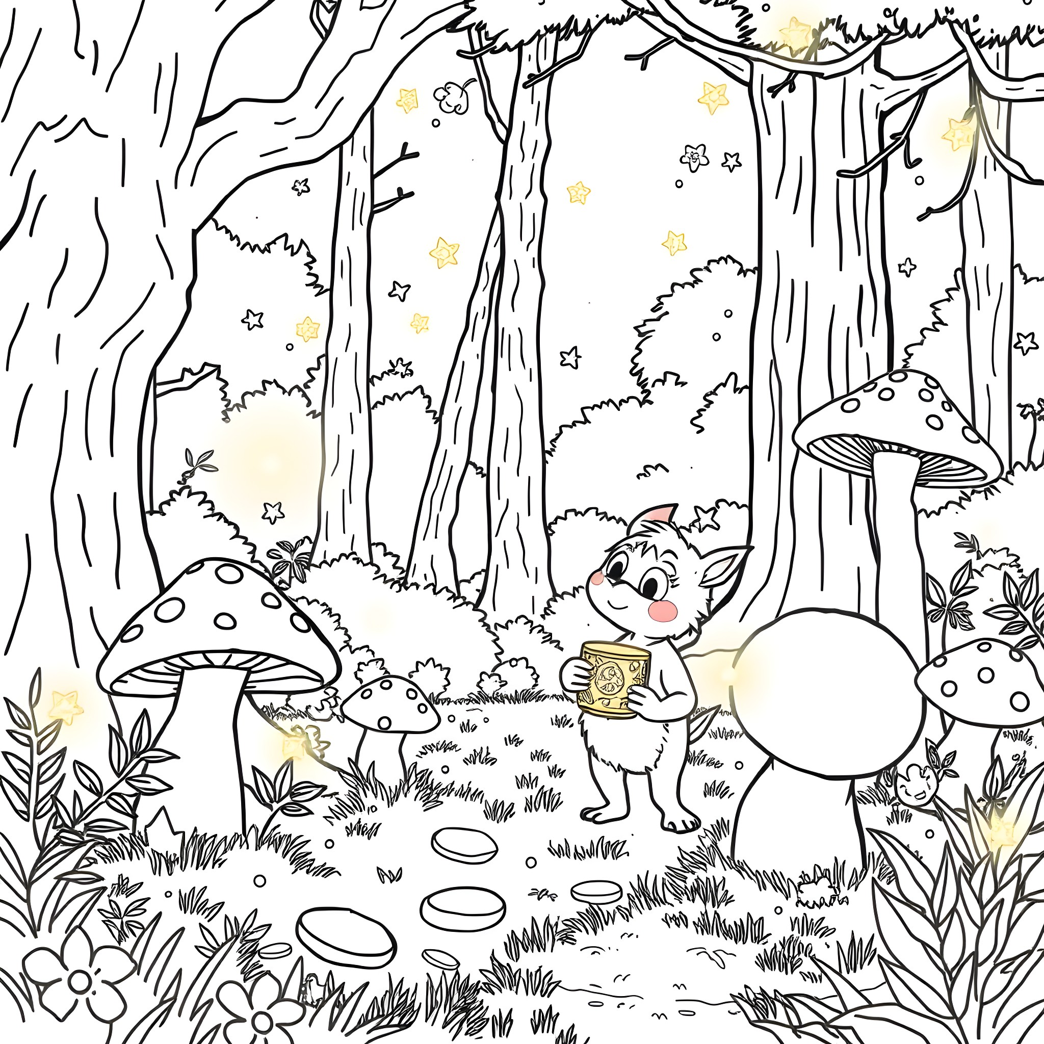 Orin Sprunkie's Magical Forest Adventure Coloring Page (free black-and-white line drawing printable PDF for all, from beginners to advanced learners, including children, teens, adults, and seniors)