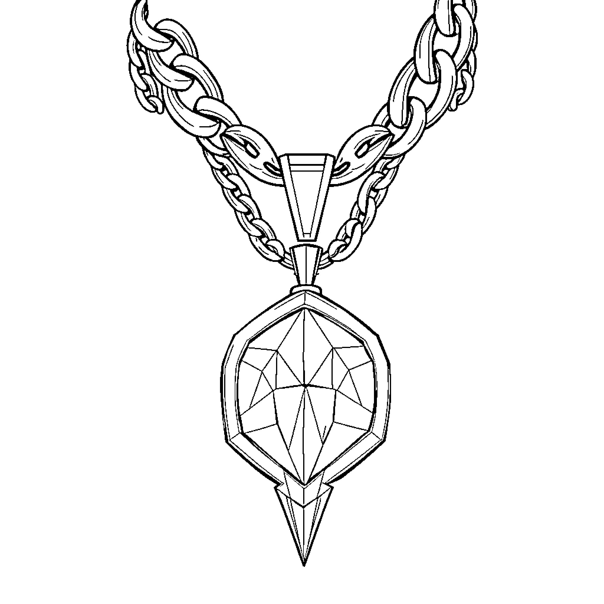 Necklace with diamond-shaped pendant and braided chain Coloring Page (free black-and-white line drawing printable PDF for all, from beginners to advanced learners, including children, teens, adults, and seniors)