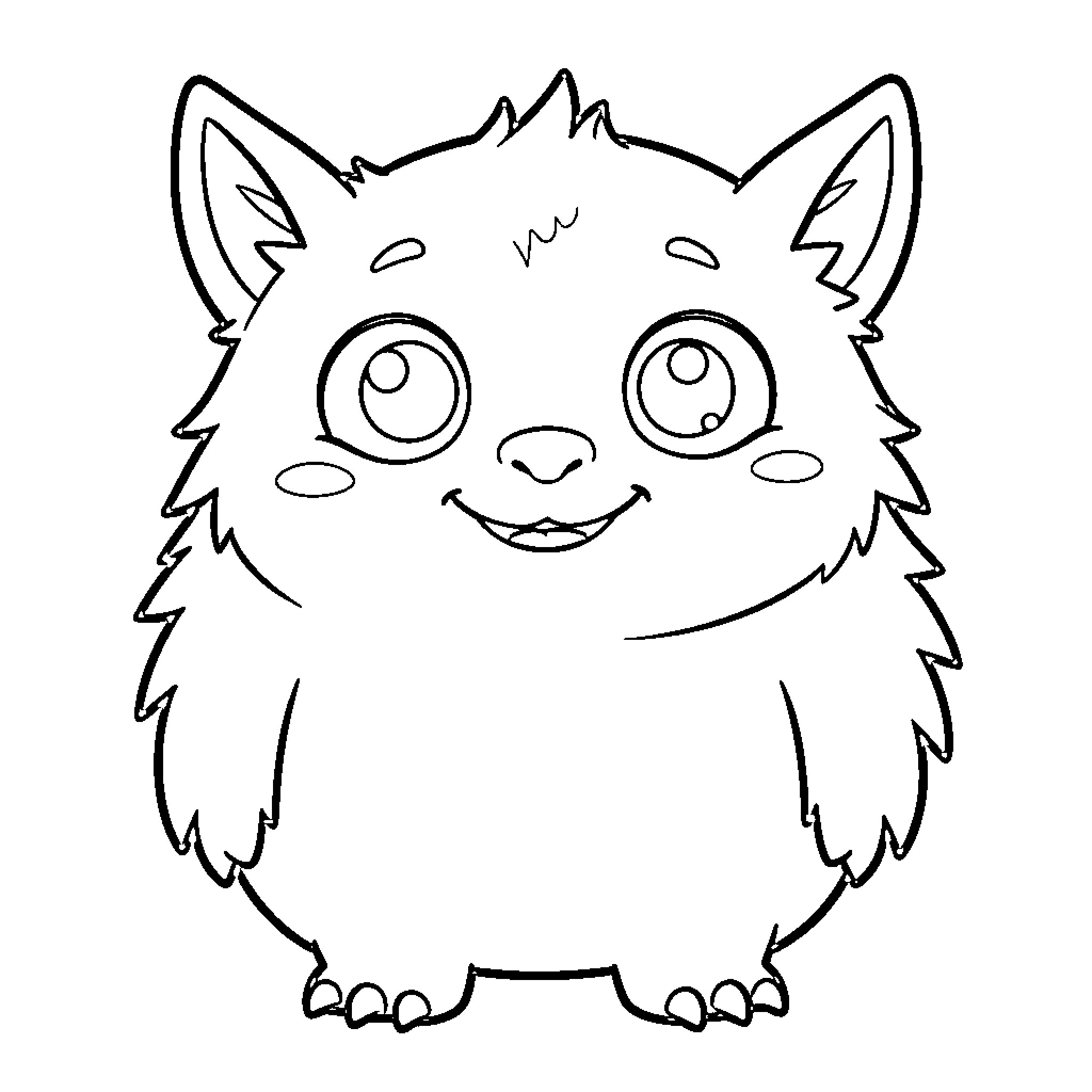 Monster Furry Creature with Cute Expression Coloring Page (free black-and-white line drawing printable PDF for all, from beginners to advanced learners, including children, teens, adults, and seniors)