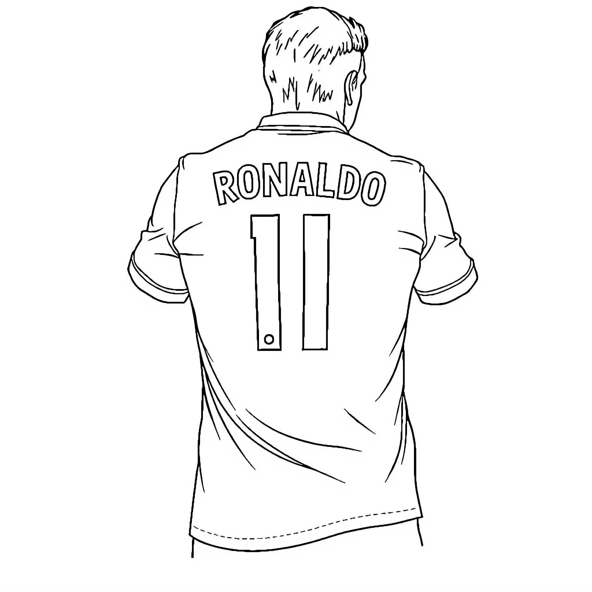 Ronaldo's Uniform and Stance Coloring Page (free black-and-white line drawing printable PDF for all, from beginners to advanced learners, including children, teens, adults, and seniors)