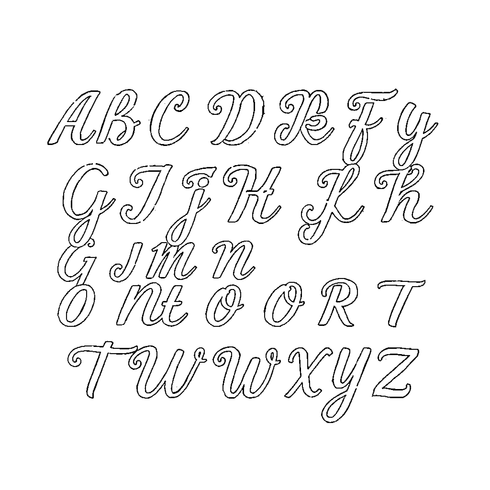 Cursive alphabet with flowing lines and curves Coloring Page (free black-and-white line drawing printable PDF for all, from beginners to advanced learners, including children, teens, adults, and seniors)
