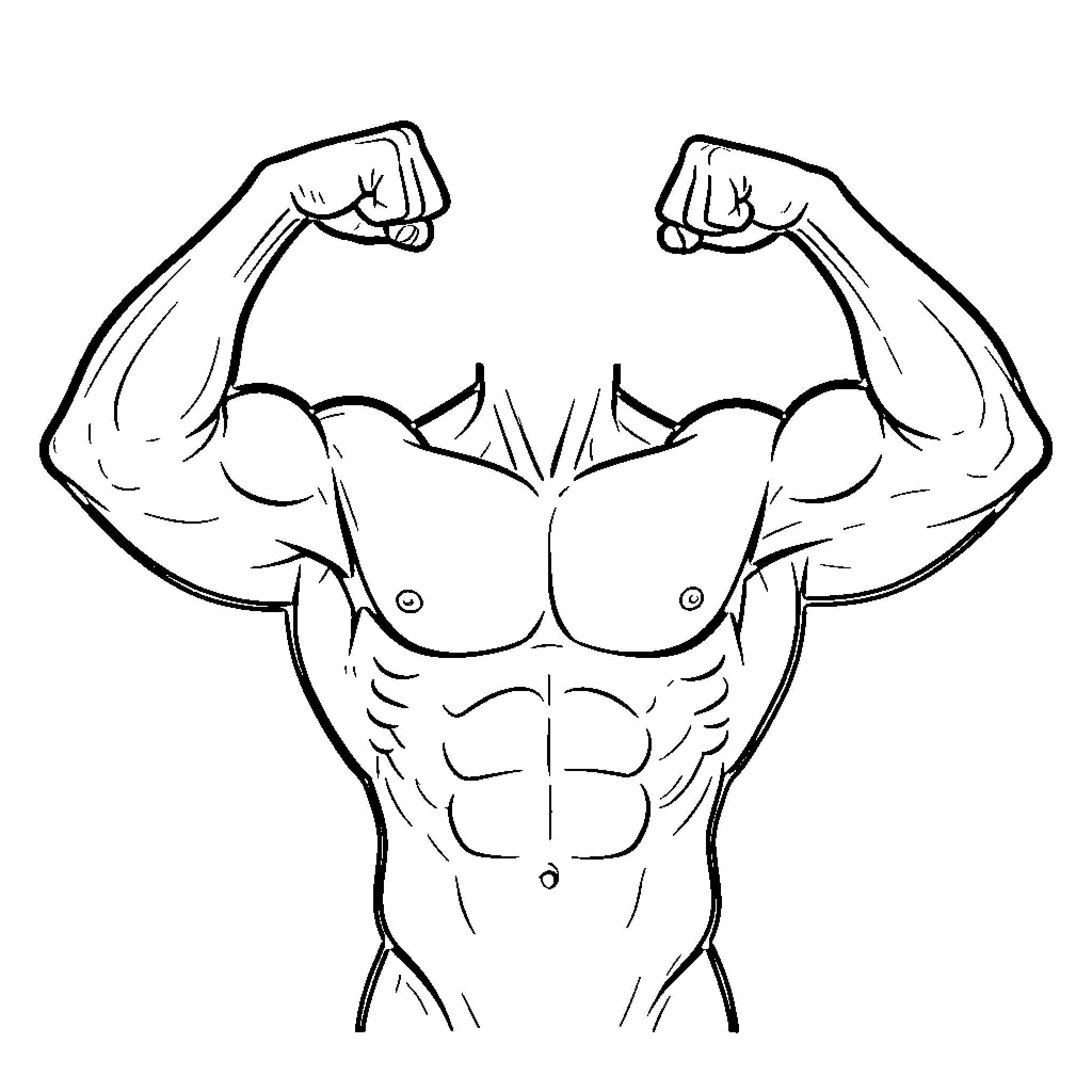 Muscle Flexing Pose Coloring Page (free black-and-white line drawing printable PDF for all, from beginners to advanced learners, including children, teens, adults, and seniors)