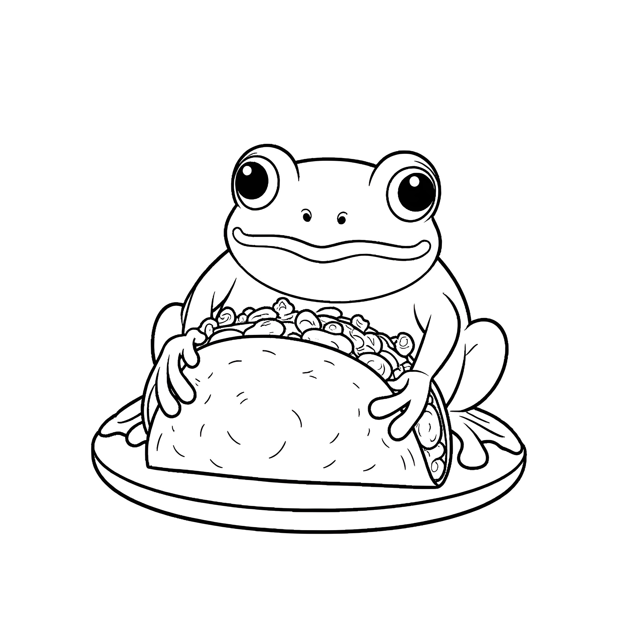 Coqui frog enjoying a hearty meal Coloring Page (free black-and-white line drawing printable PDF for all, from beginners to advanced learners, including children, teens, adults, and seniors)